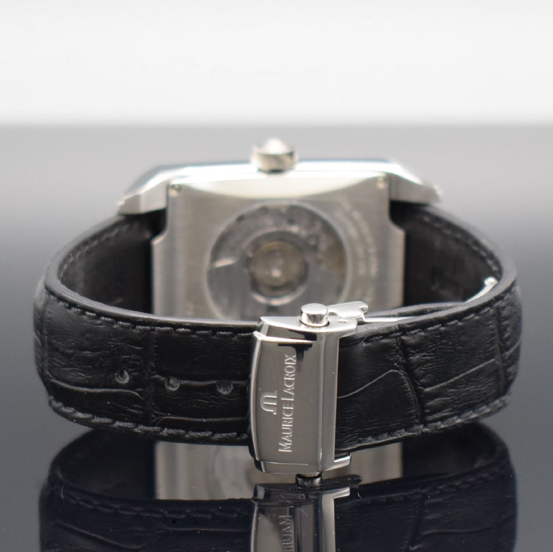Detail d: MAURICE LACROIX Herrenarmbanduhr Serie Pontos Réserve de Marche, Schweiz um 2008, Automatik, Ref. PT6157, beids. vergl. Edelstahlgeh., Boden 4-fach ...