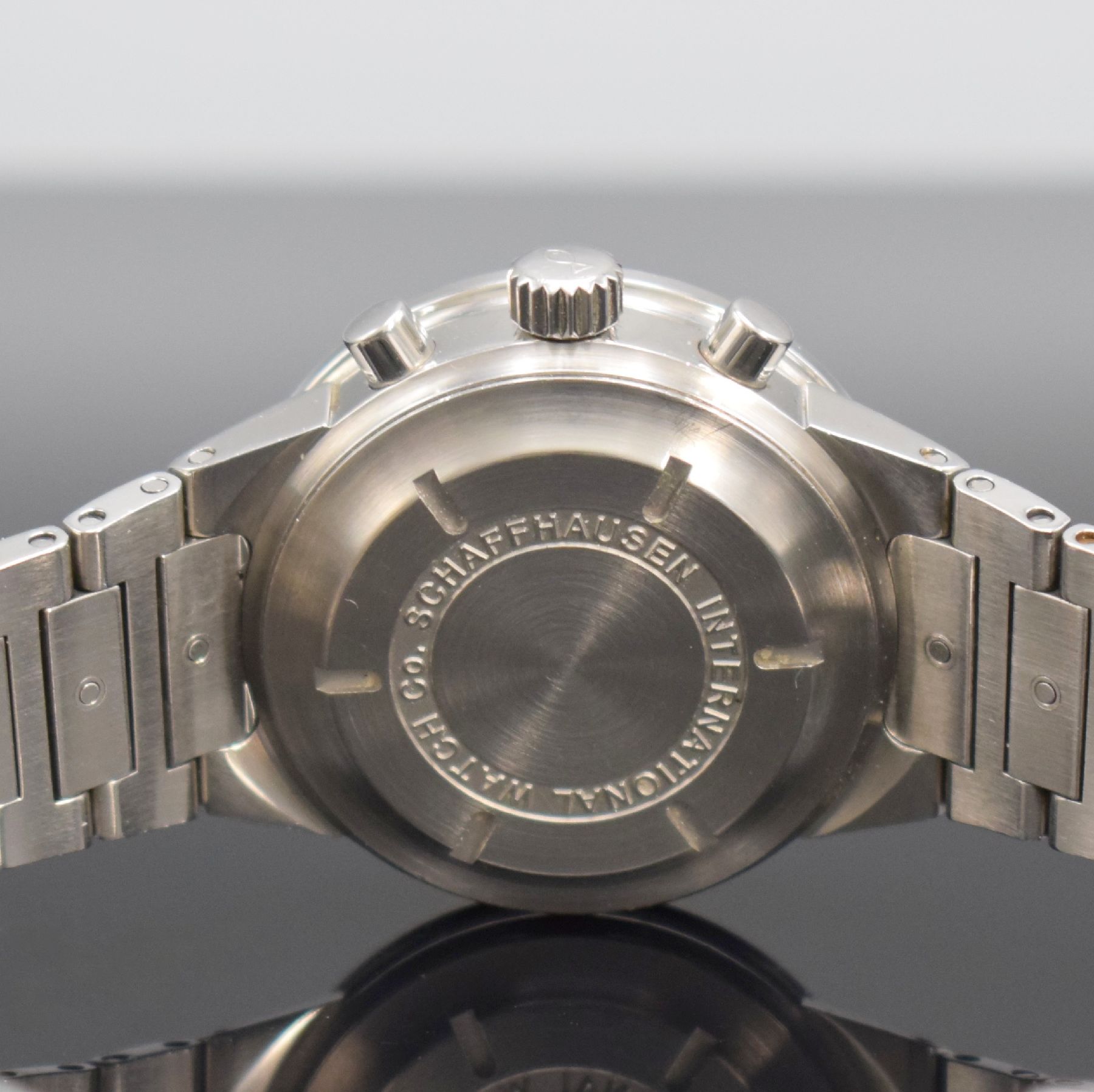 Detail f: IWC GST Herrenarmbanduhr mit Chronograph Referenz 3707, Schweiz um 1999, Automatik, verschr. Edelstahlgeh., orig. Gliederband m. Faltschl., silb. ...