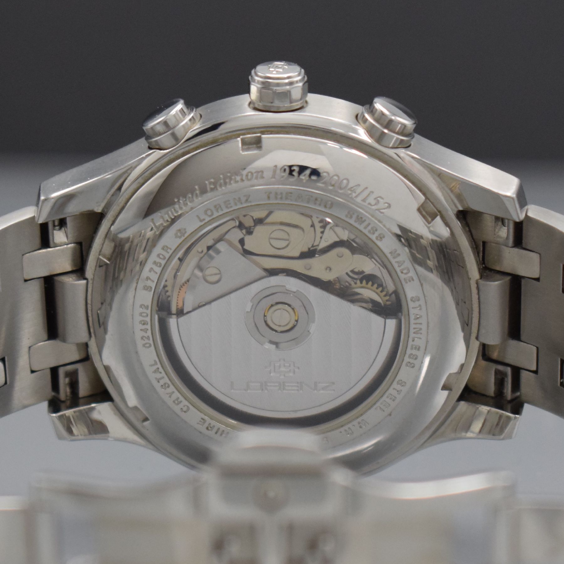 Detail f: LORENZ Herrenarmbanduhr Sondermodell Theatro Anniversaire Chronographe Réserve de Marche, Schweiz 2004, Automatik, in einer limitiertenAuflage zum ...