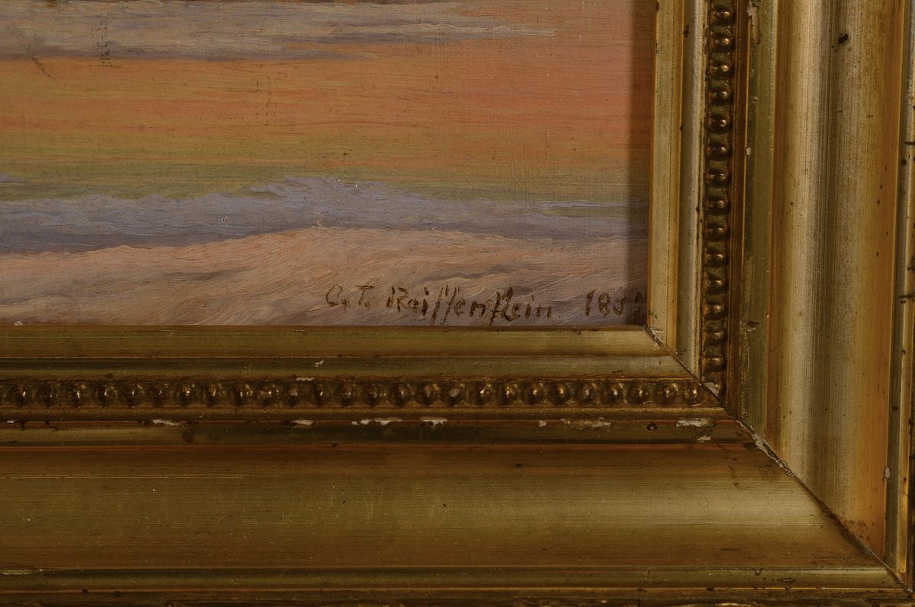 Detail a: Carl Theodor Reiffenstein, 1820, Frankfurt am Main - 1893, hier weite Flußlandschaft mit Blick auf ein entferntes Mittelgebirge, Öl, 19 x 26 cm, ...