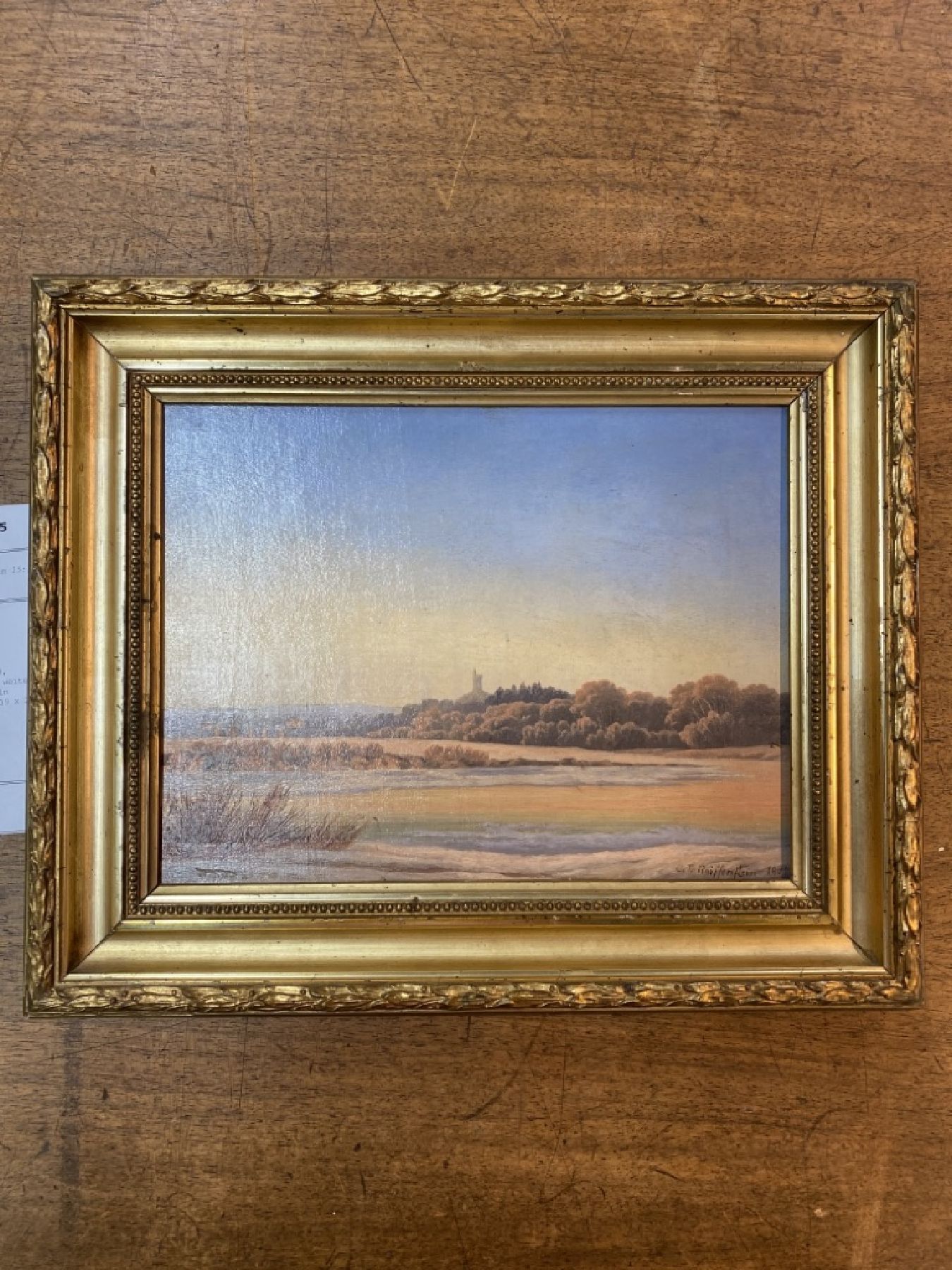 Detail b: Carl Theodor Reiffenstein, 1820, Frankfurt am Main - 1893, hier weite Flußlandschaft mit Blick auf ein entferntes Mittelgebirge, Öl, 19 x 26 cm, ...