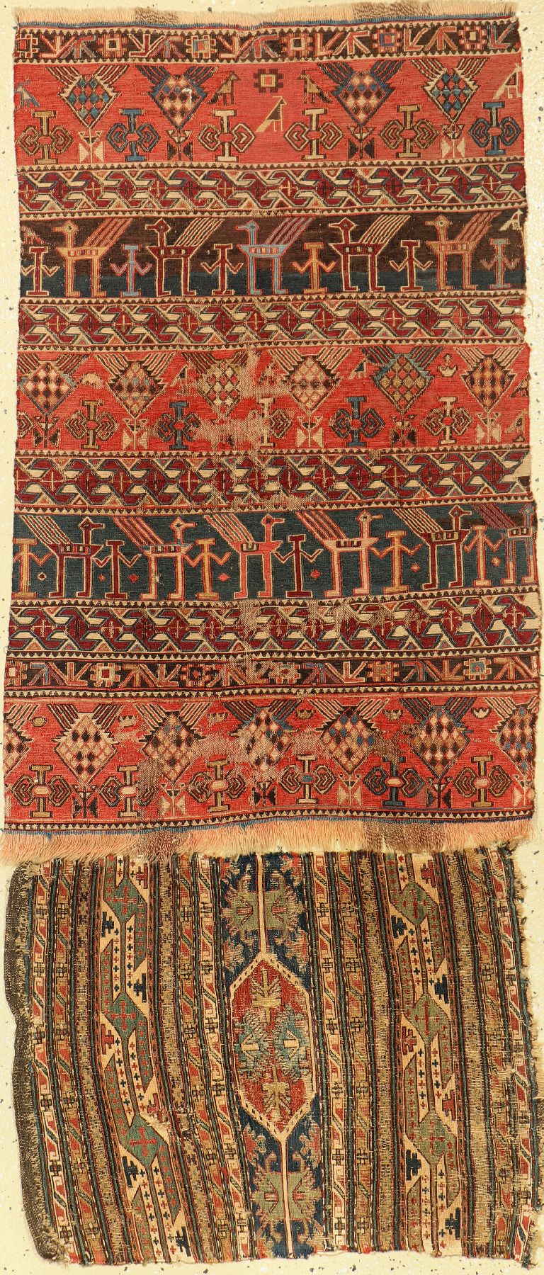 Konvolut aus 2 Schahsavan Mafraschteilen, Persien, 19.Jhd,Wolle auf Wolle,Ca,87 x 57 cm und ca, 56 x 45 cm,EHZ: 4