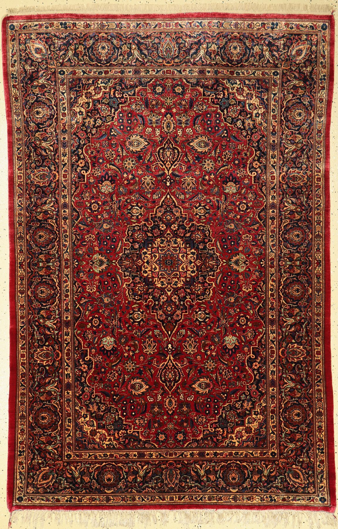 Keschan Seide fein alt, Persien, um 1940, reine Naturseide, ca. 204 x 135 cm, EHZ: 2