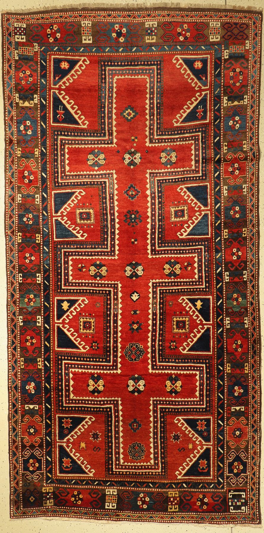 Bortschalou antik, Kaukasus, Ende 19.Jhd, Wolle auf Wolle, ca. 336 x 171 cm, EHZ: 2