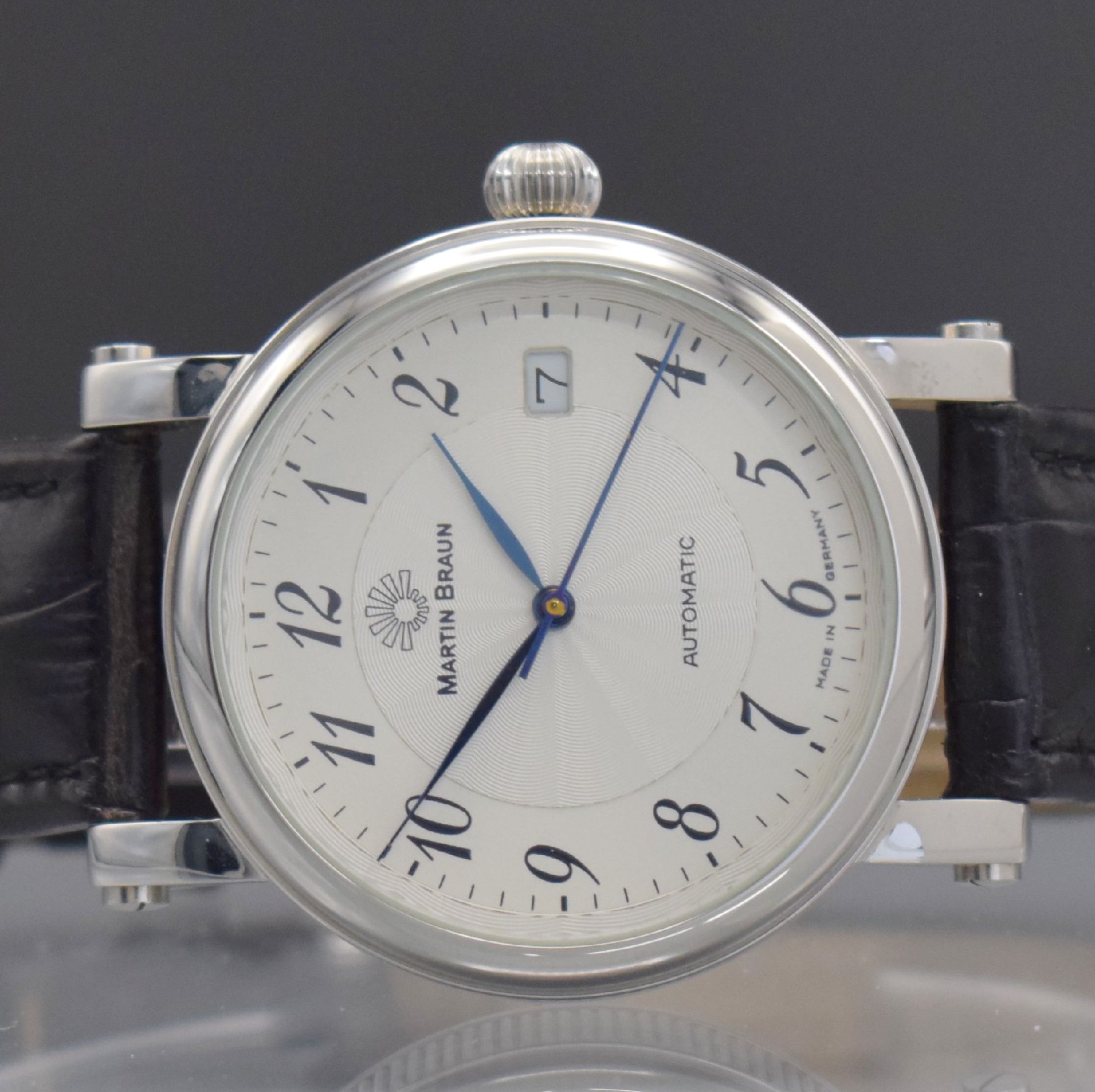 Detail a: MARTIN BRAUN seltene Armbanduhr Teutonia S, Automatik, Deutschland um 2006, 3-teil. Edelstahlgeh. inkl. orig. Lederband m. orig. Dornschl., beids. ...