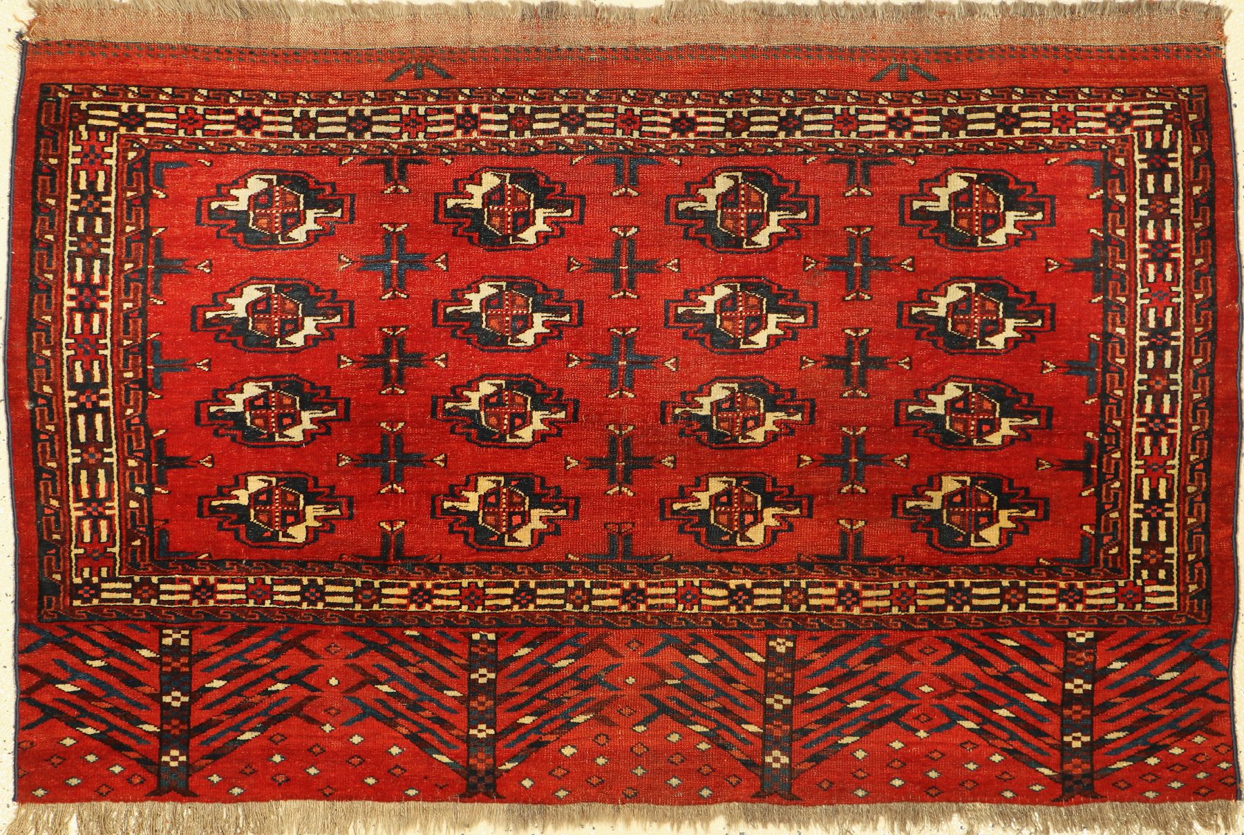 Göklan Djowal antik, Turkmenistan, um 1890,Wolle auf Wolle, ca. 123 x 80 cm, (seltene Schürze), EHZ: 3