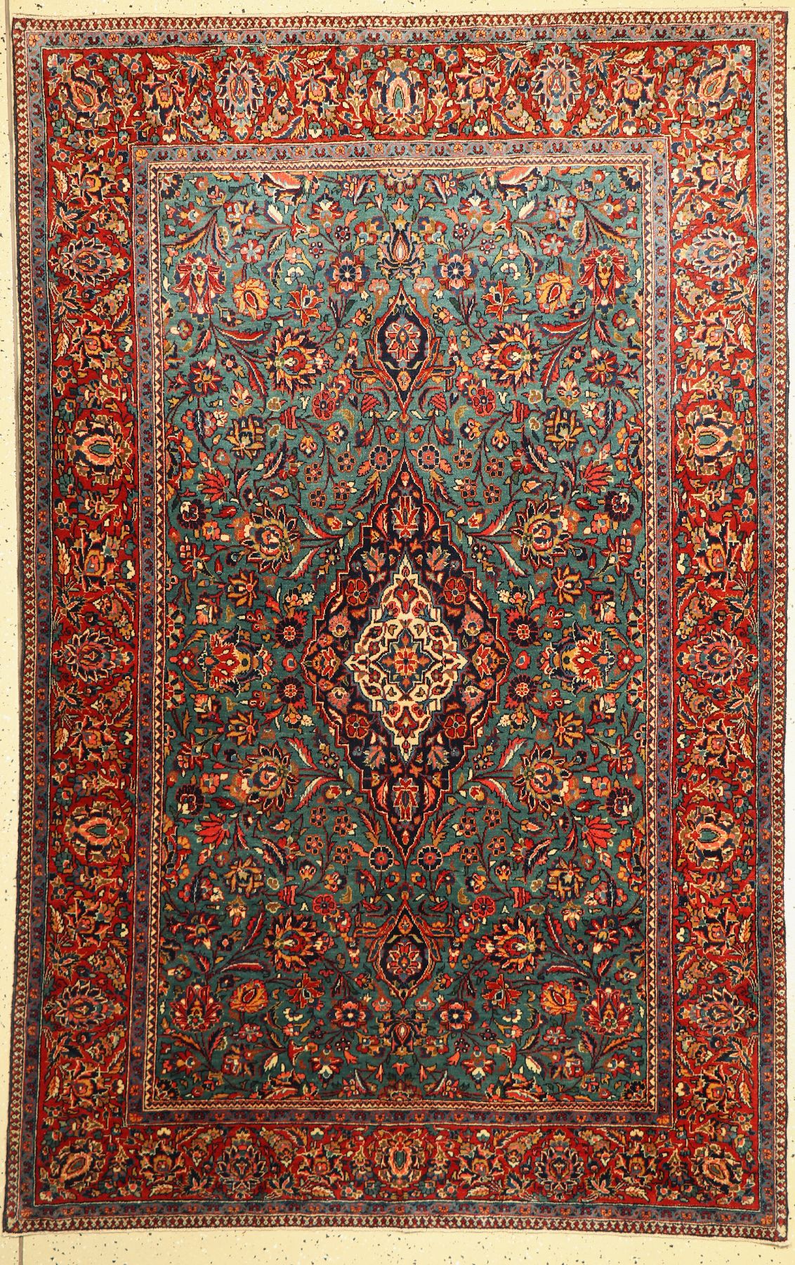 Grüner Keschan Kork fein, Persien, um 1930,Korkwolle, ca. 207 x 132 cm, EHZ: 2, (gereinigt)