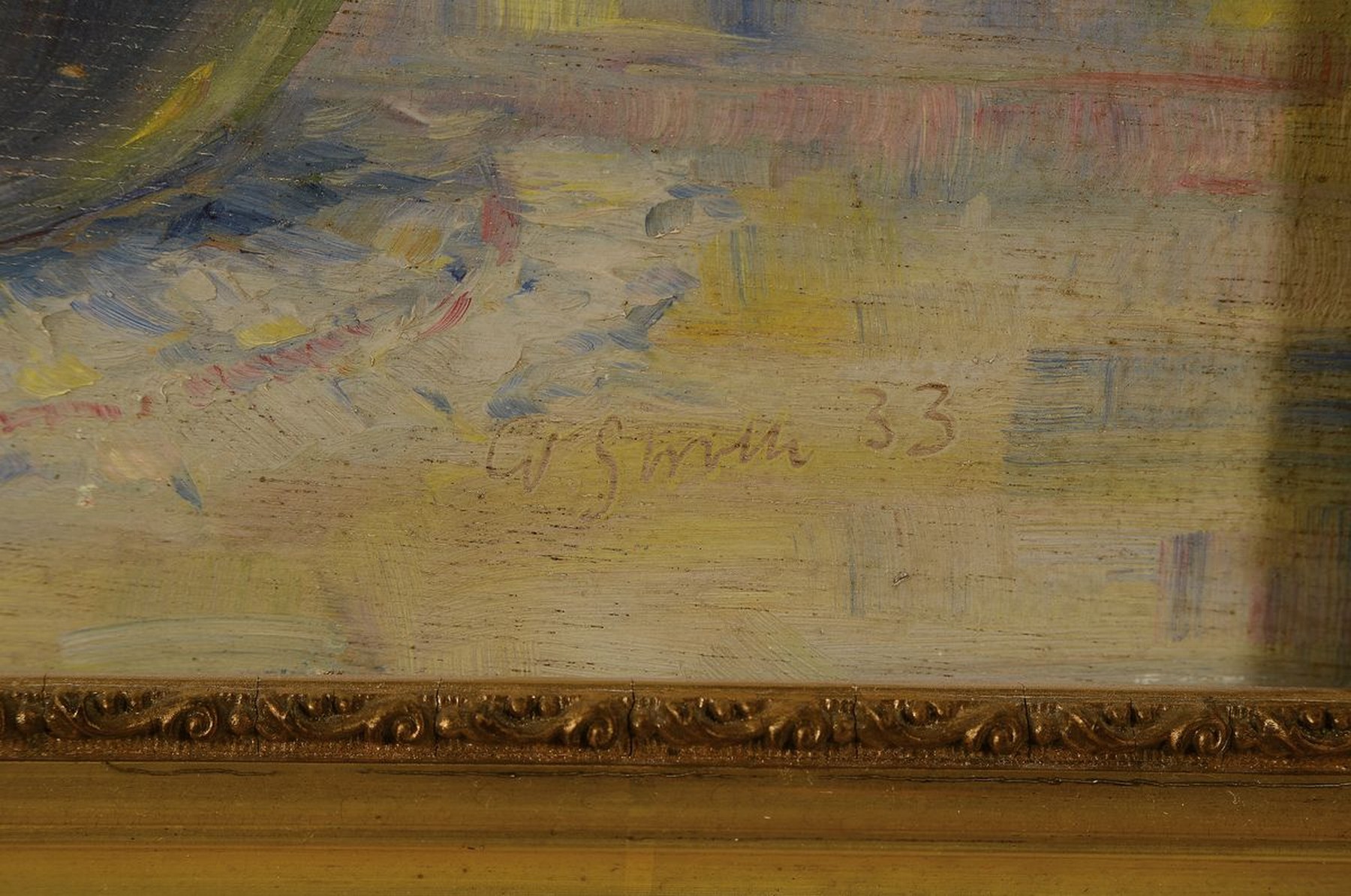 Detail a: W. Strath, datiert 1933, Blumenstillleben, ÖL/Platte, signiert und dat. 33, ca. 23 x 30 cm