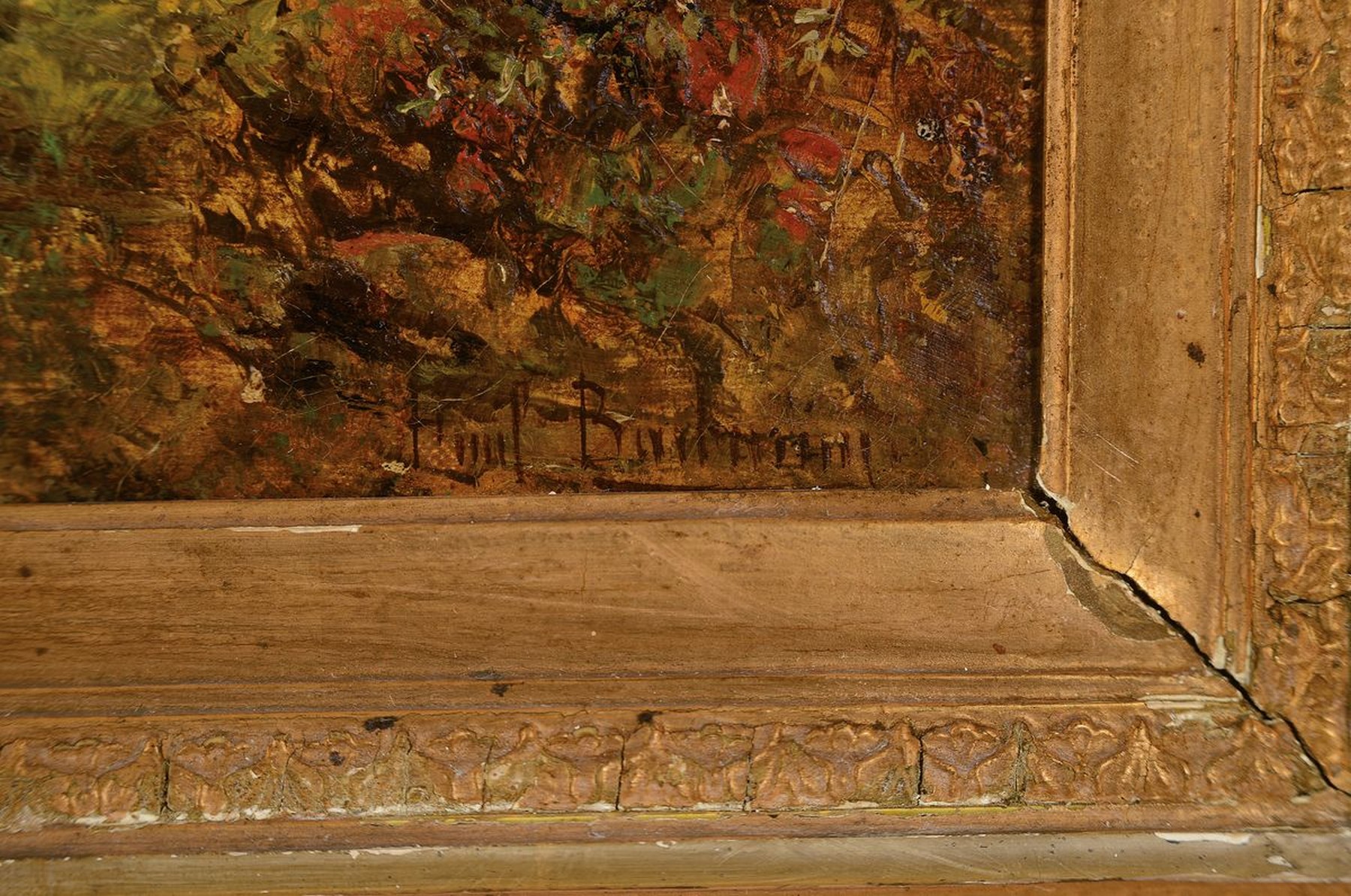 Detail a: Emil Barbarini, 1855 Wien - 1933 Brunn, bäuerliche Landschaft, im Hintergrund Bauer mit Kaltblüter und Feldarbeiter, im Vordergrund zwei ...