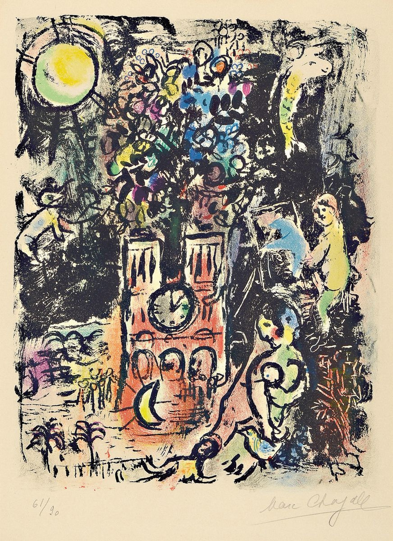 Marc Chagall, 1887-1985, Farblithographie, handsigniert und num. 1/90, ca. 31x24cm, PP, u.Gl., R. ca. 48x37cm