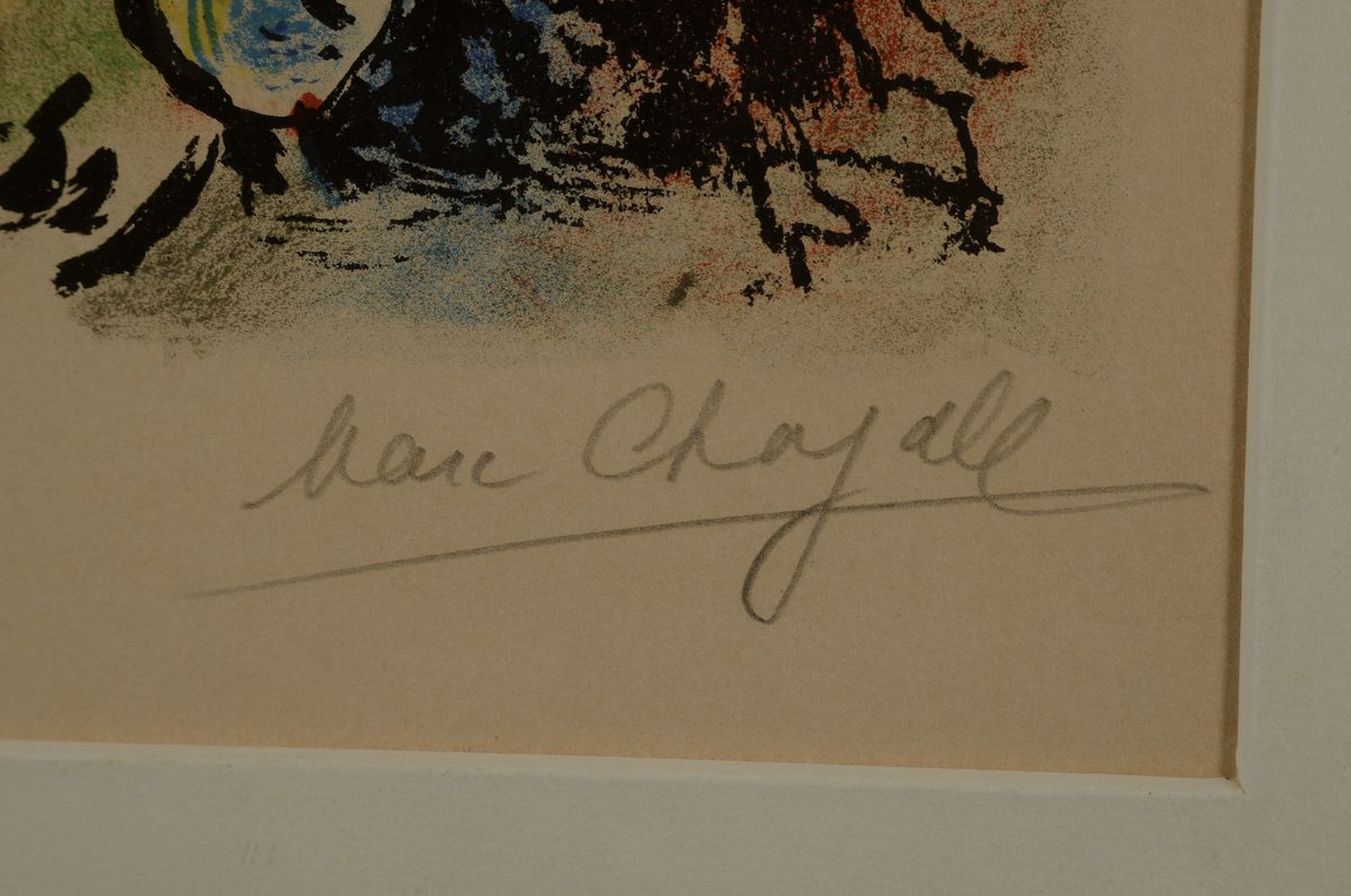 Detail a: Marc Chagall, 1887-1985, Farblithographie, handsigniert und num. 1/90, ca. 31x24cm, PP, u.Gl., R. ca. 48x37cm
