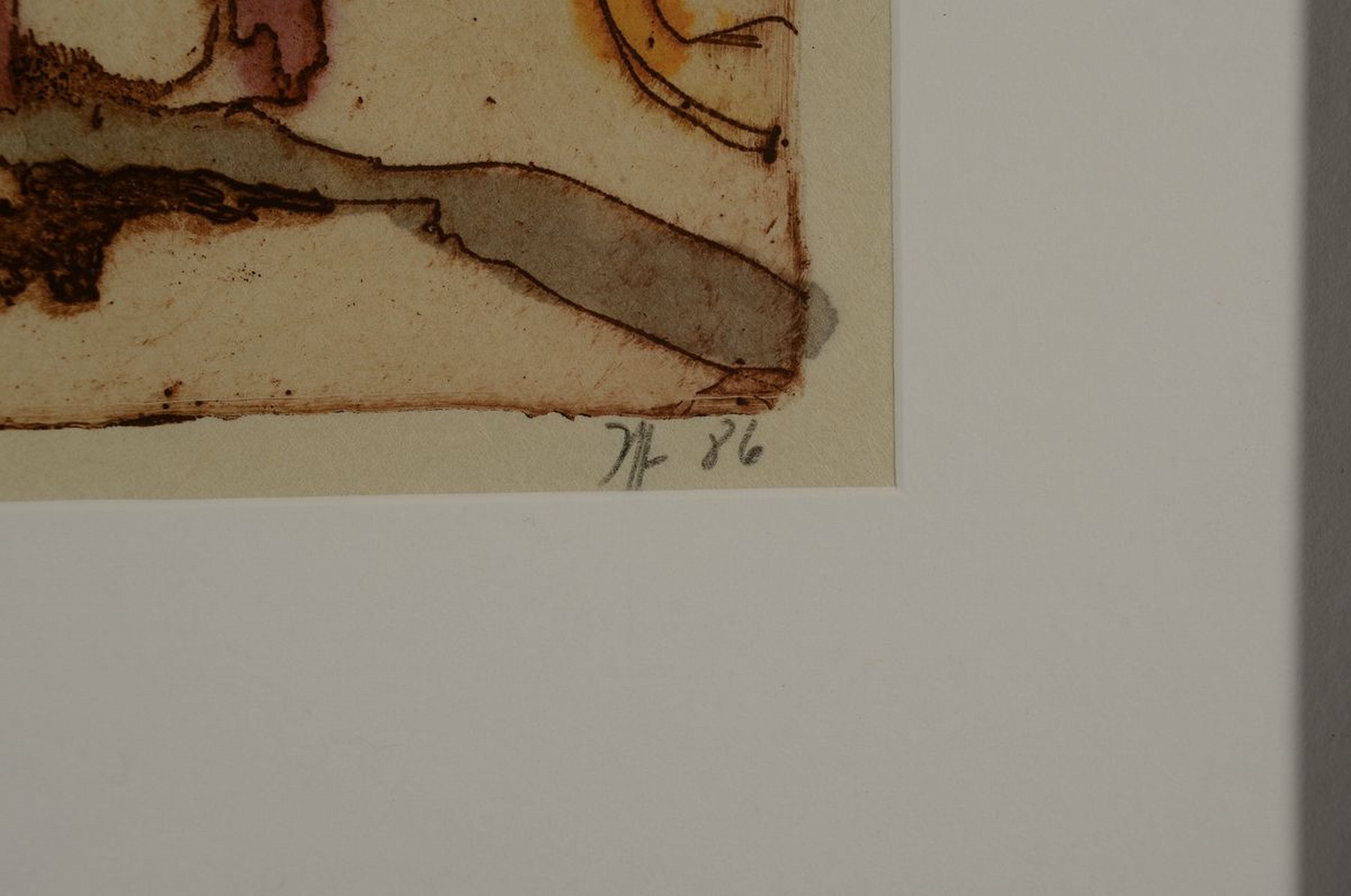 Detail a: Horst Janssen,1929-1995, Aquarell über Radierung, handsigniert, aus 1986, von Janssen noch zusätzlich datiert mit dem Tag der Aquarellierung, WVZ: ...