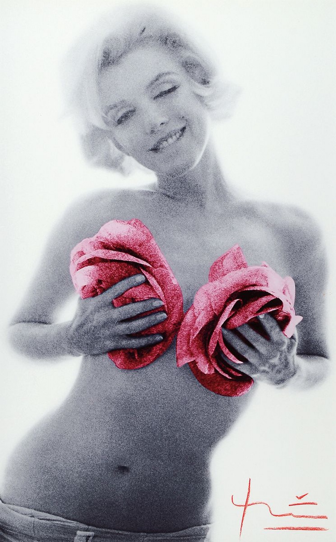 Bert Stern, 1929 - 2013, Fotografie auf dickem Fotopapier, Drucktechnik: hochwertiger Iris Print, Titel: Marilyn red roses", Blattgröße 48 x ...