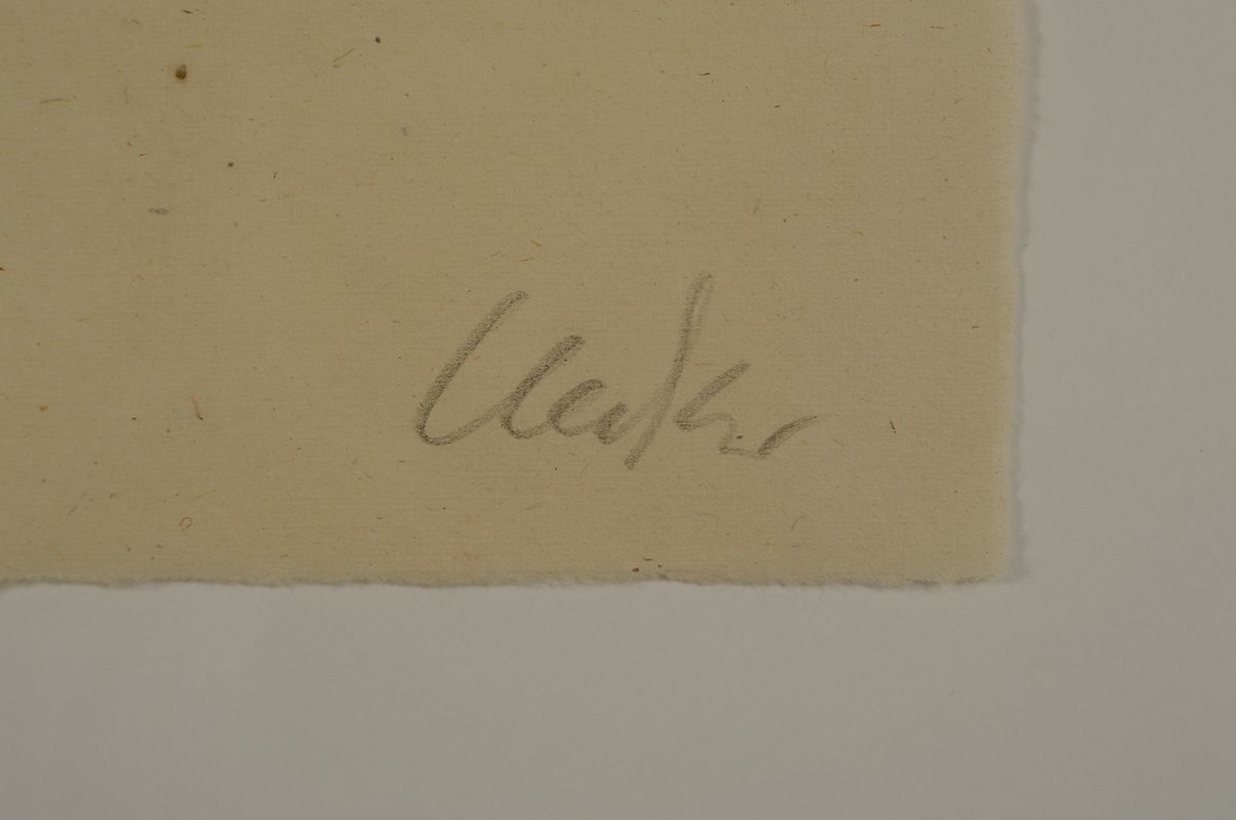 Detail a: Günther Uecker, geb. 1930, Holzschnitt auf feinem Japanpapier, handsigniert und num. 9/50, stammt aus 1986 und trägt den Trockenstempel der Erker ...