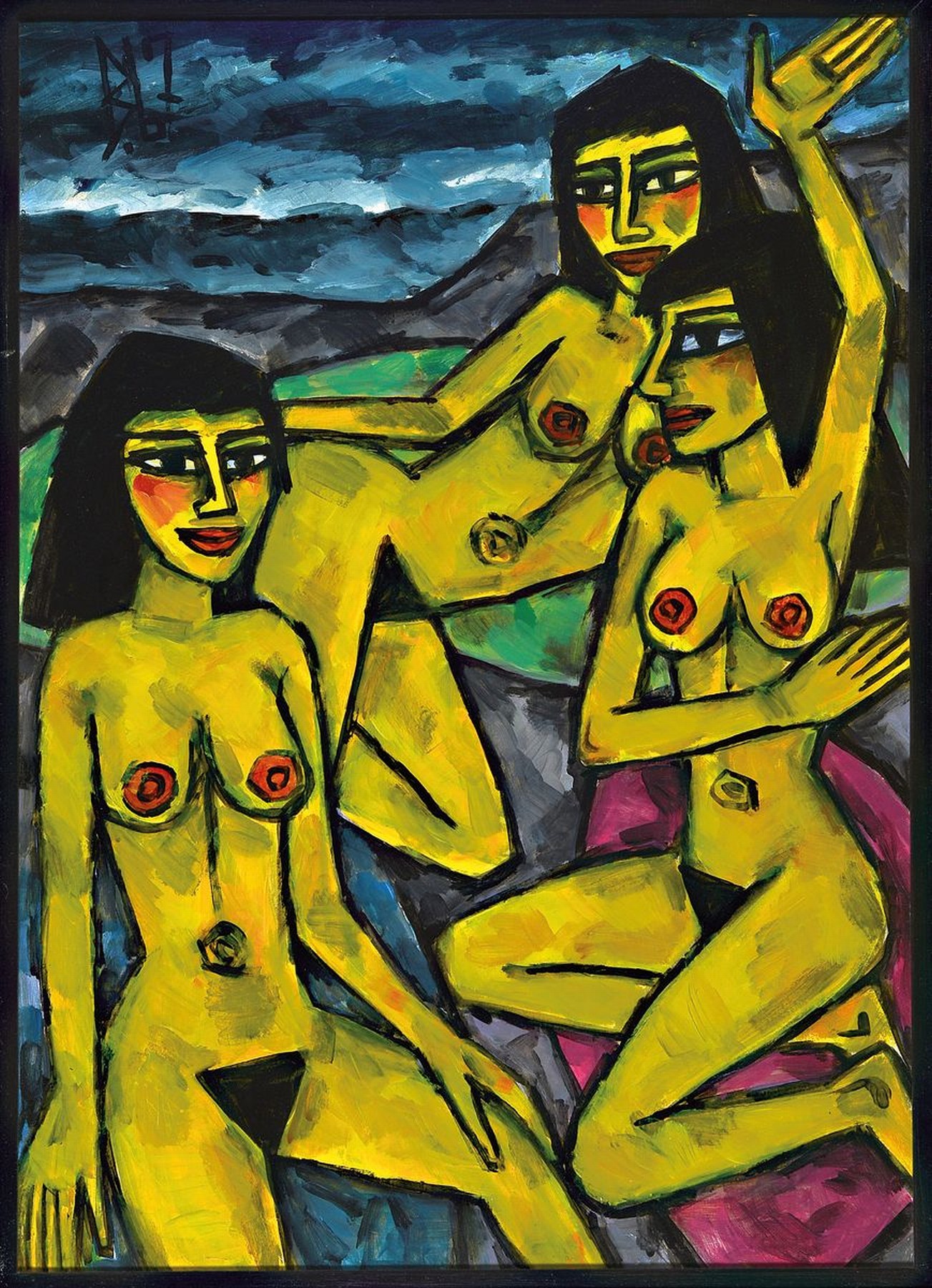Berutscha (Gurami Hagemann), 1945 - 2013, erotisches Aktgemälde von 1967, bekannter und gesuchter post expressionistischer Künstler, Öl/Malkarton, ...