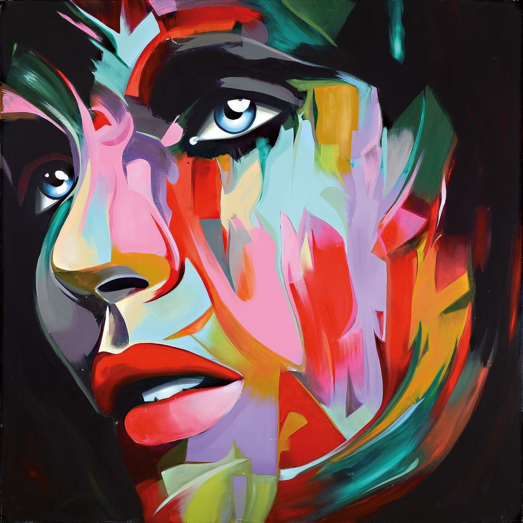 Michael Frey, zeitgenössischer Künstler aus Landau, Face, Öl/Lwd, rechts unten signiert, ca. 100x98cm