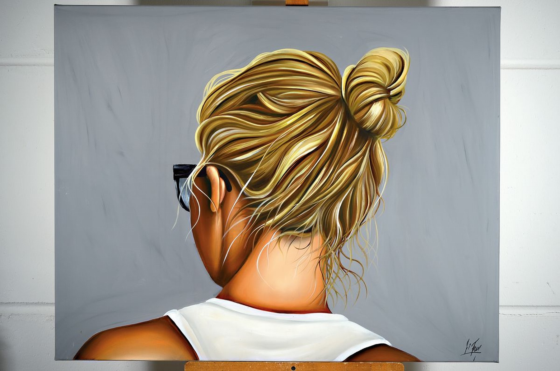 Detail k: Michael Frey, zeitgenössischer Künstler aus Landau, Hair, Öl/Lwd, rechts unten signiert, ca. 81x98cm