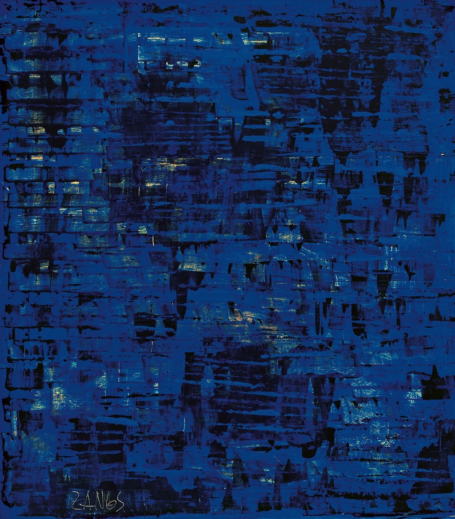 Herbert Zangs, 1924 - 2003, Acryl auf schwerer Leimholzplatte, "Blau-Schwarze Reihung", unten links signiert ( in die nasse Farbe gekratzt) ...