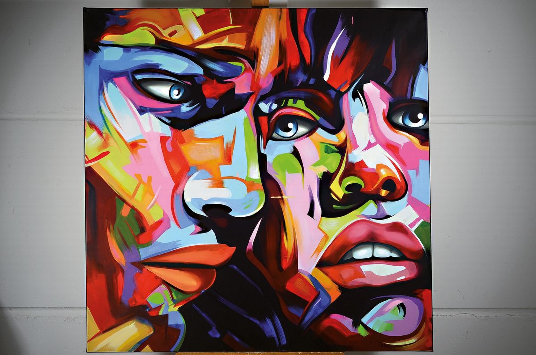 Detail k: Michael Frey, zeitgenössischer Künstler aus Landau, Face to Face, (Keith Richard undMick Jagger) signiert, ca. ca. 100x100cm