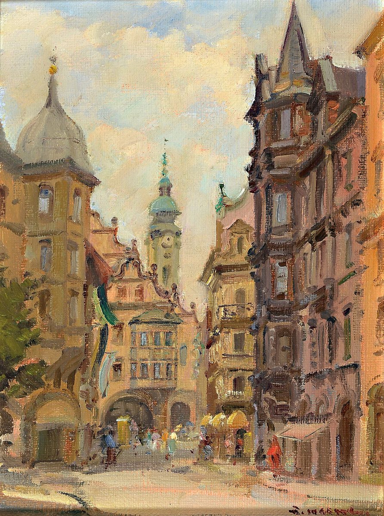 Rinaldo Caressa, 1929-2009, Blick auf das Hofbräuhaus in München, Öl/Lwd, rückseitig signiert und dat. 1984, ca. 40x30cm, R. ca. 51x41cm