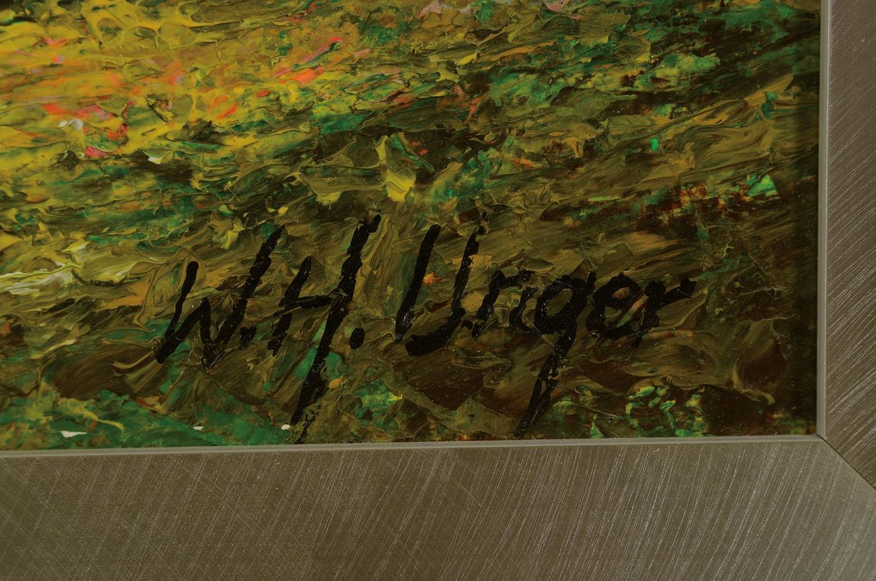 Detail a: Wolfgang Heinz Unger, 1929 Halle/Saale-2019,deutscher Spätimpressionist und Schüler von Otto Pippel, hier: Beim Blumenpflücken hinter dem Haus, ...