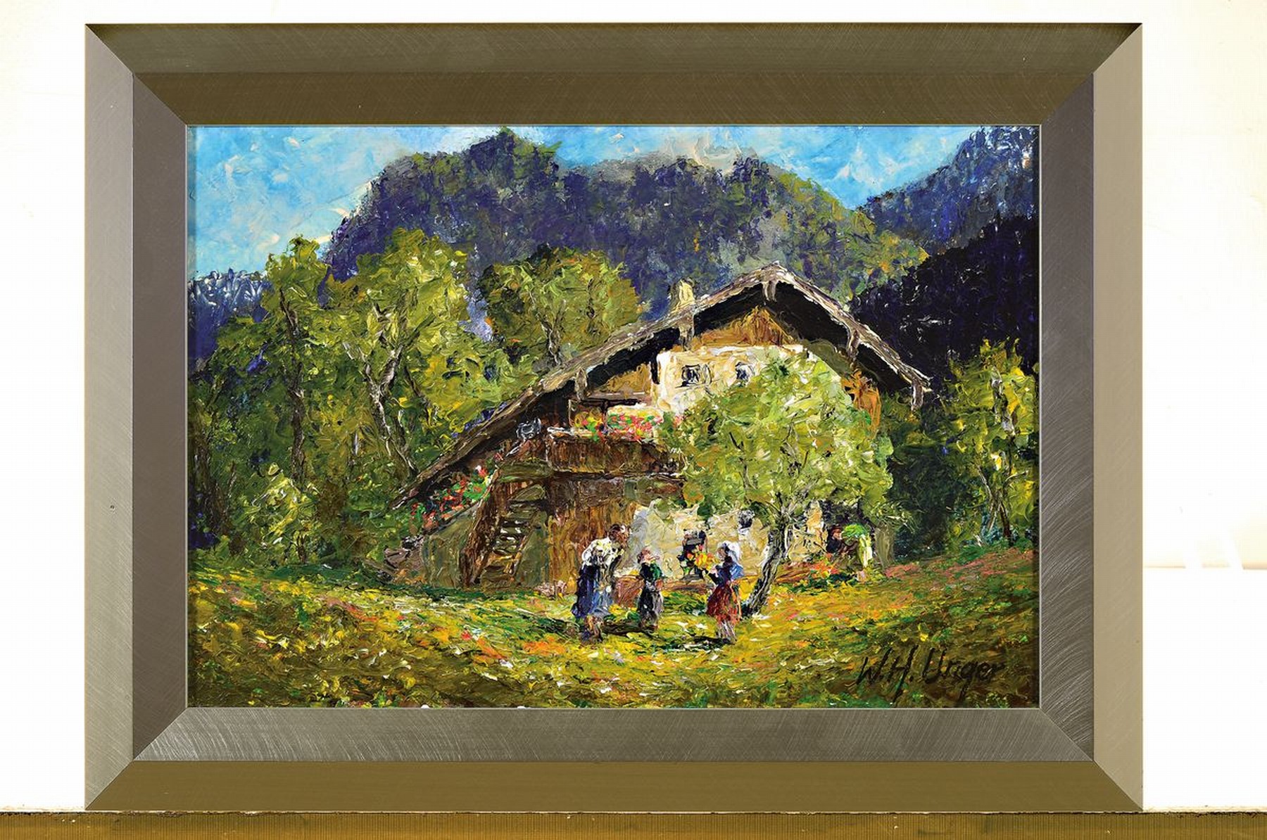 Detail k: Wolfgang Heinz Unger, 1929 Halle/Saale-2019,deutscher Spätimpressionist und Schüler von Otto Pippel, hier: Beim Blumenpflücken hinter dem Haus, ...