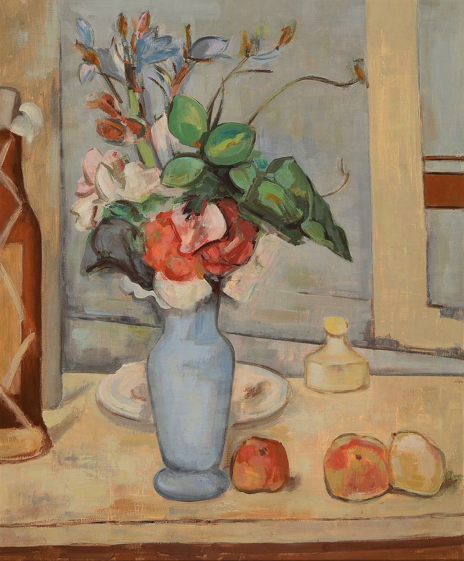 Kopie nach Paul Cézanne, Stillleben mit blauer Vase, Standort Musee d'Orsay, Öl/Lwd, Original von 1887, Kopie Mitte 20 Jh., l. Alters- und ...