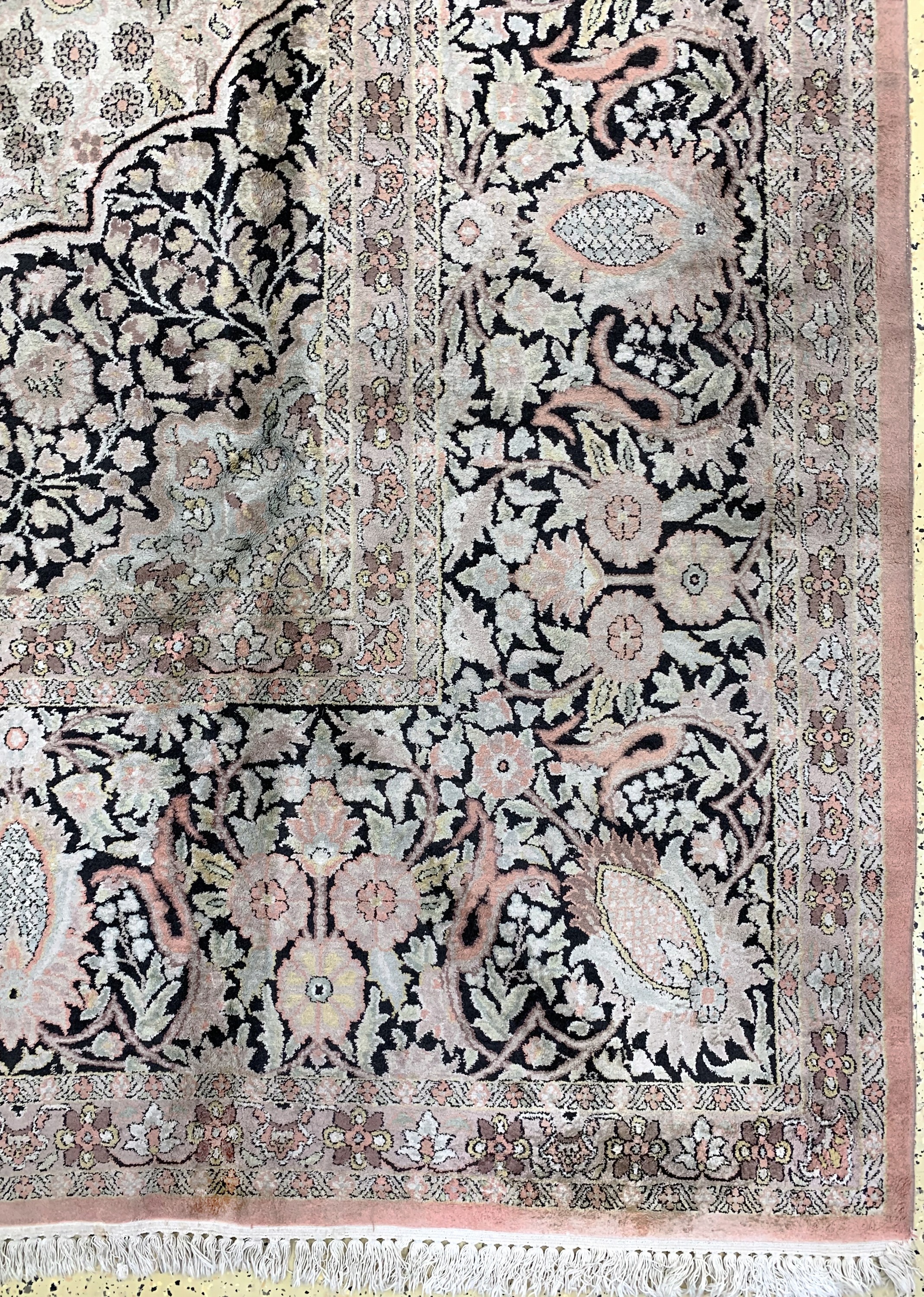 Detail a: Kaschmir Seide Palastteppich, Indien, um 1960, Flor Seidig, ca. 550 x 370 cm, EHZ: 3 (verblaßt)
