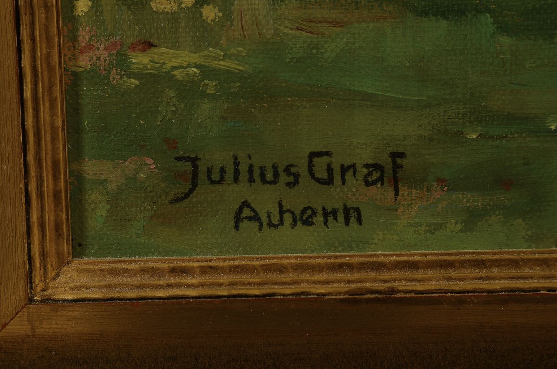Detail a: Julius Graf, 1884 Achern-1968, Wegkreuz im Gebirge, auf Rahmenschild so betitelt und dat. 1927, Öl/Lwd, links unten signiert, ca. 60x50cm, R. ca. ...