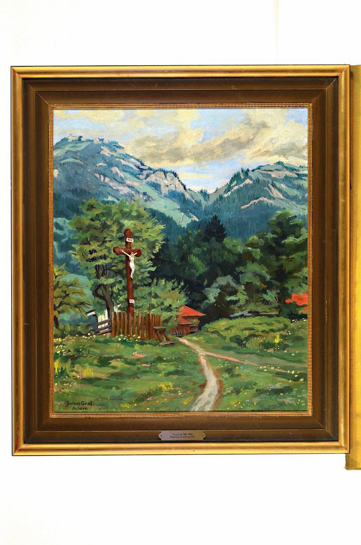Detail k: Julius Graf, 1884 Achern-1968, Wegkreuz im Gebirge, auf Rahmenschild so betitelt und dat. 1927, Öl/Lwd, links unten signiert, ca. 60x50cm, R. ca. ...