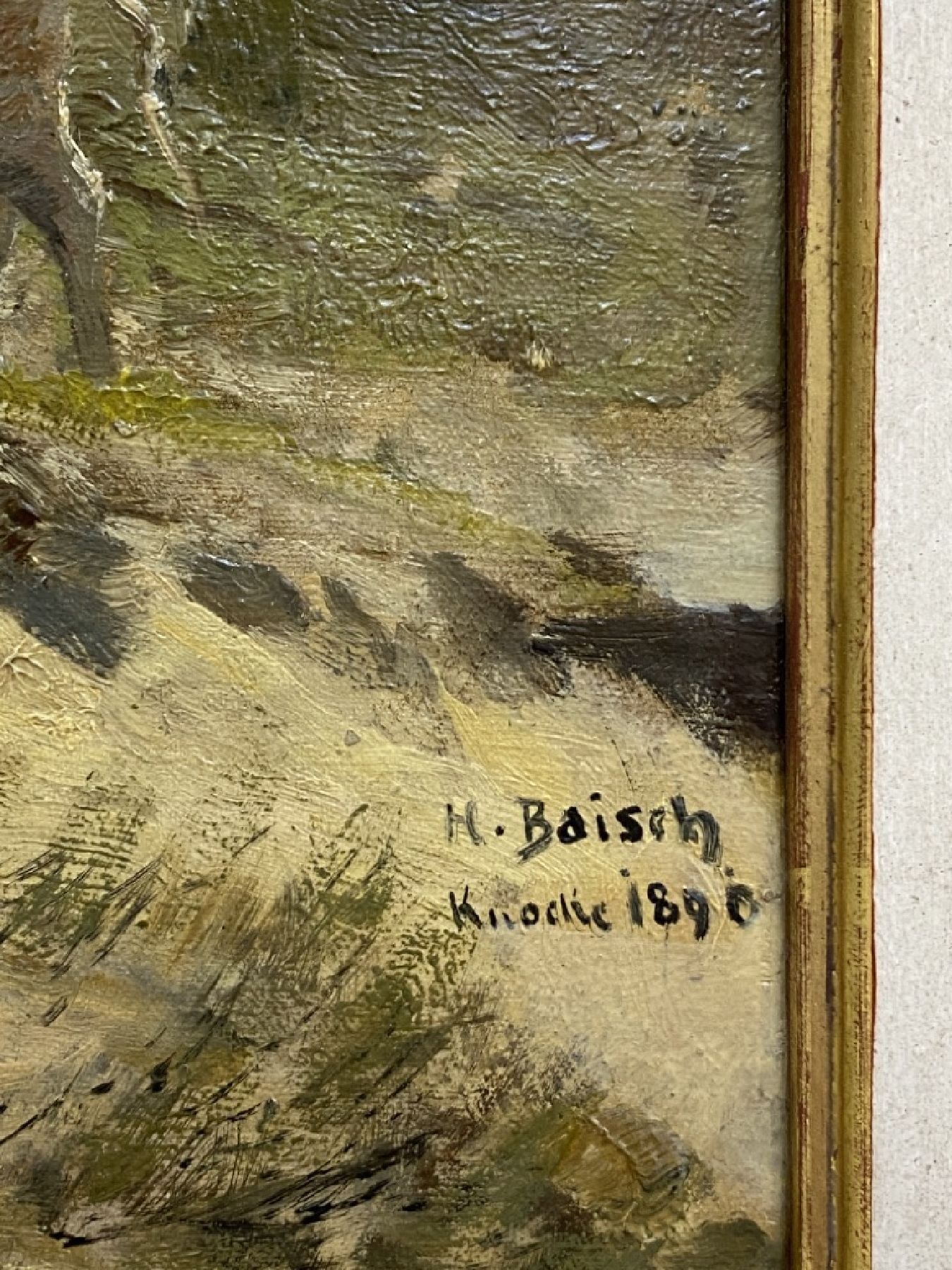 Detail a: Hermann Baisch, 1846 Dresden-1894 Karlsruhe, Kühe auf der Weide, Öl/Malkarton, rechts unten signiert: H. Baisch Knocke 1890, ca. 42x54cm, R. ca. ...