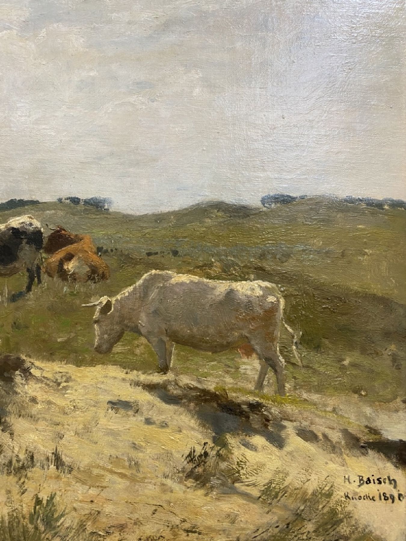 Detail c: Hermann Baisch, 1846 Dresden-1894 Karlsruhe, Kühe auf der Weide, Öl/Malkarton, rechts unten signiert: H. Baisch Knocke 1890, ca. 42x54cm, R. ca. ...