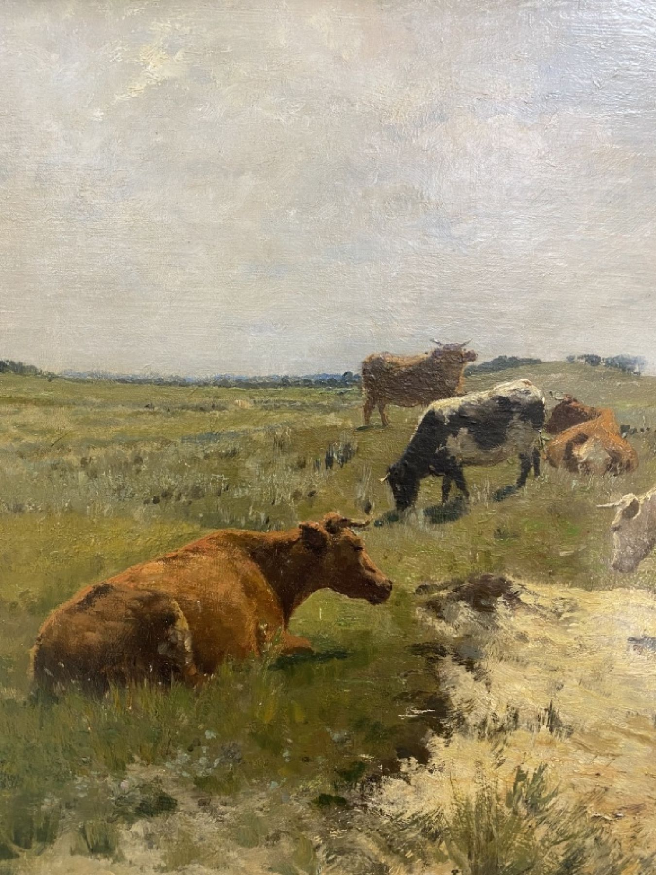 Detail d: Hermann Baisch, 1846 Dresden-1894 Karlsruhe, Kühe auf der Weide, Öl/Malkarton, rechts unten signiert: H. Baisch Knocke 1890, ca. 42x54cm, R. ca. ...