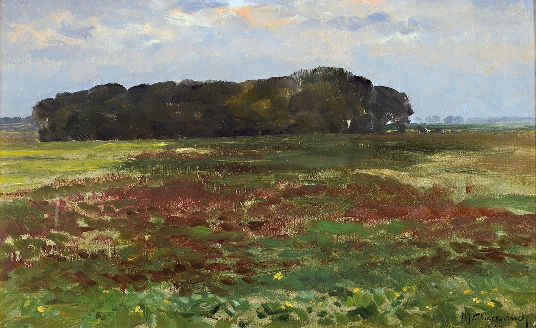 Max Clarenbach, 1880 Neuss-1952 Wittlaer, Landschaft bei Grimmlinghausen, Öl/Malkarton, rechts unten signiert und dat. 1943, ca. 25.5x41cm, R. ca. ...