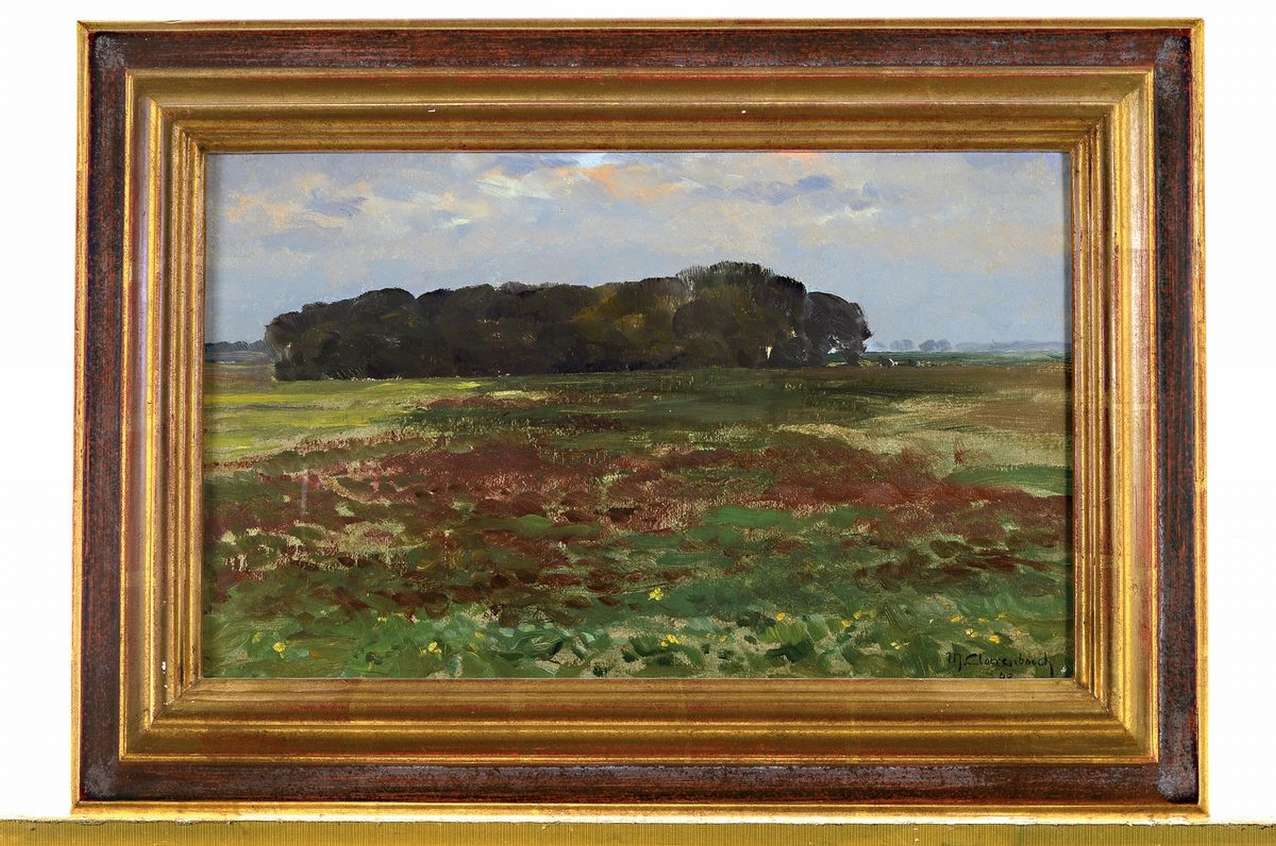 Detail k: Max Clarenbach, 1880 Neuss-1952 Wittlaer, Landschaft bei Grimmlinghausen, Öl/Malkarton, rechts unten signiert und dat. 1943, ca. 25.5x41cm, R. ca. ...