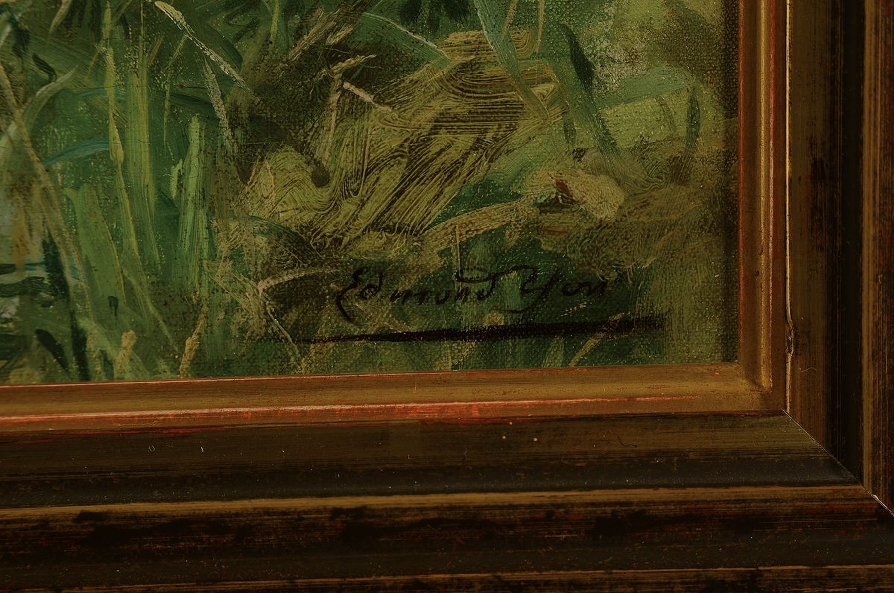 Detail a: Edmond Charles Yon, 1841 Paris - 1897, Flußlandschaft mit Mühle, Öl/Lwd, re. unten signiert, stimmungsvolle Landschaft vermutlich aus dem Pariser ...