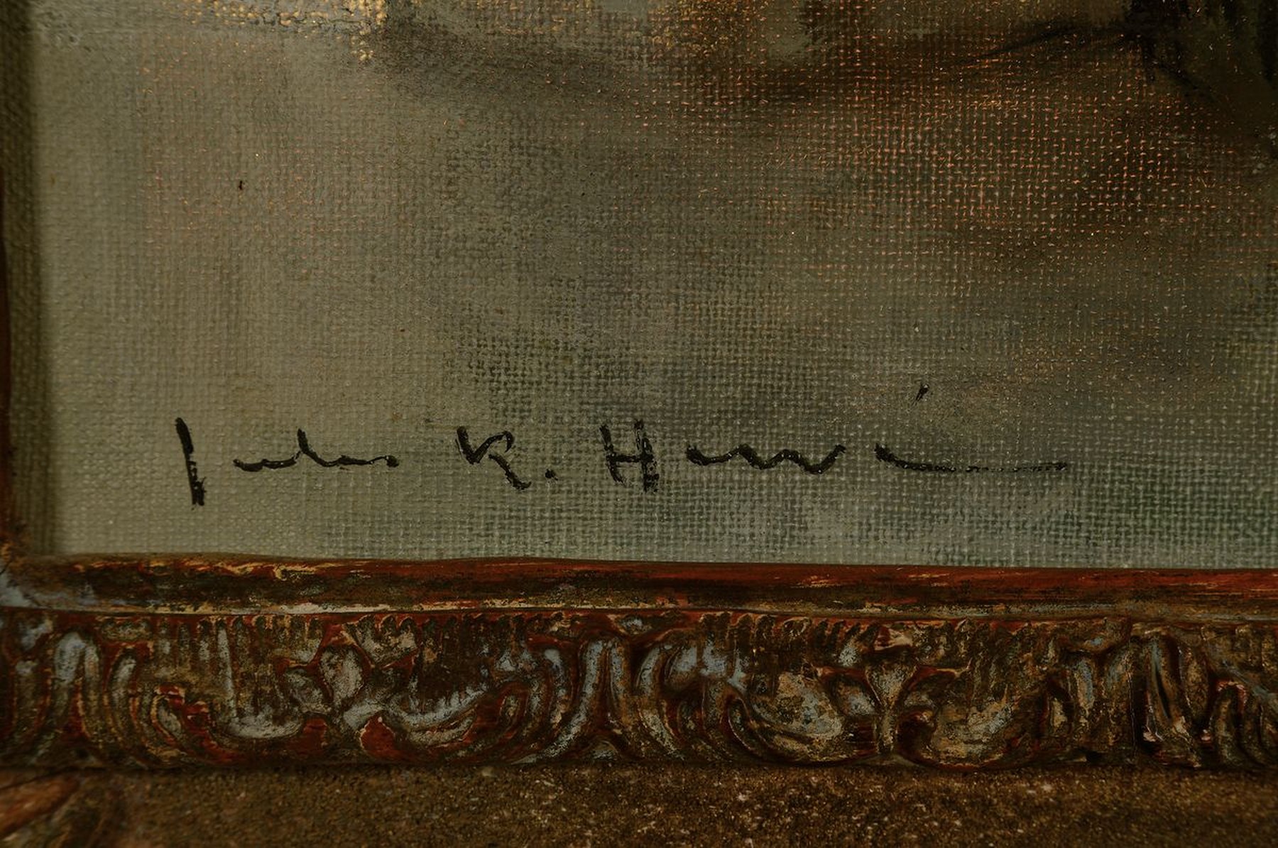 Detail a: Jules René Hervé, 1887 Langres - 1981, französischer Impressionist, hier: Bouquiniste am Seine-Ufer, feine stimmungsvolle Malerei, leicht diesige ...