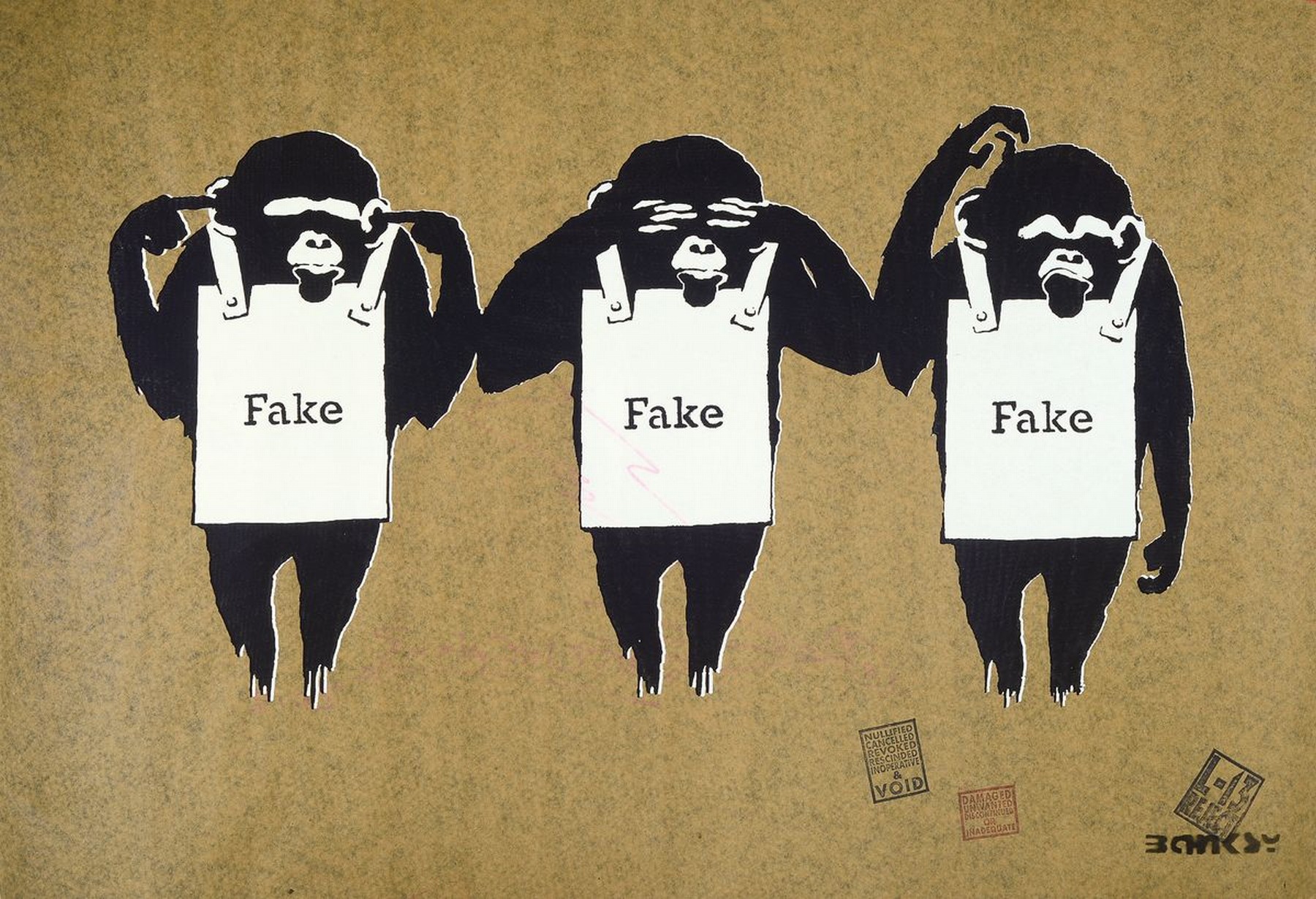 NOT BY BANKSY BY NOT NOT BANKSY, (Stot21STCplanB), "hear not, see not, think not," Siebdruck, verso sign., Auflage 113, leichte knicke, ca. ...