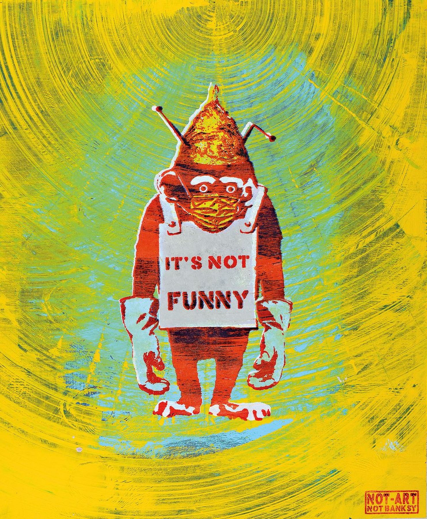 NOT BY BANKSY BY NOT NOT BANKSY, "It´s Not Funny", Sprühtechnik/Holz, 2020, verso, sign., Stempel, inkl. Zertifikat, ca. 61x50 cm
