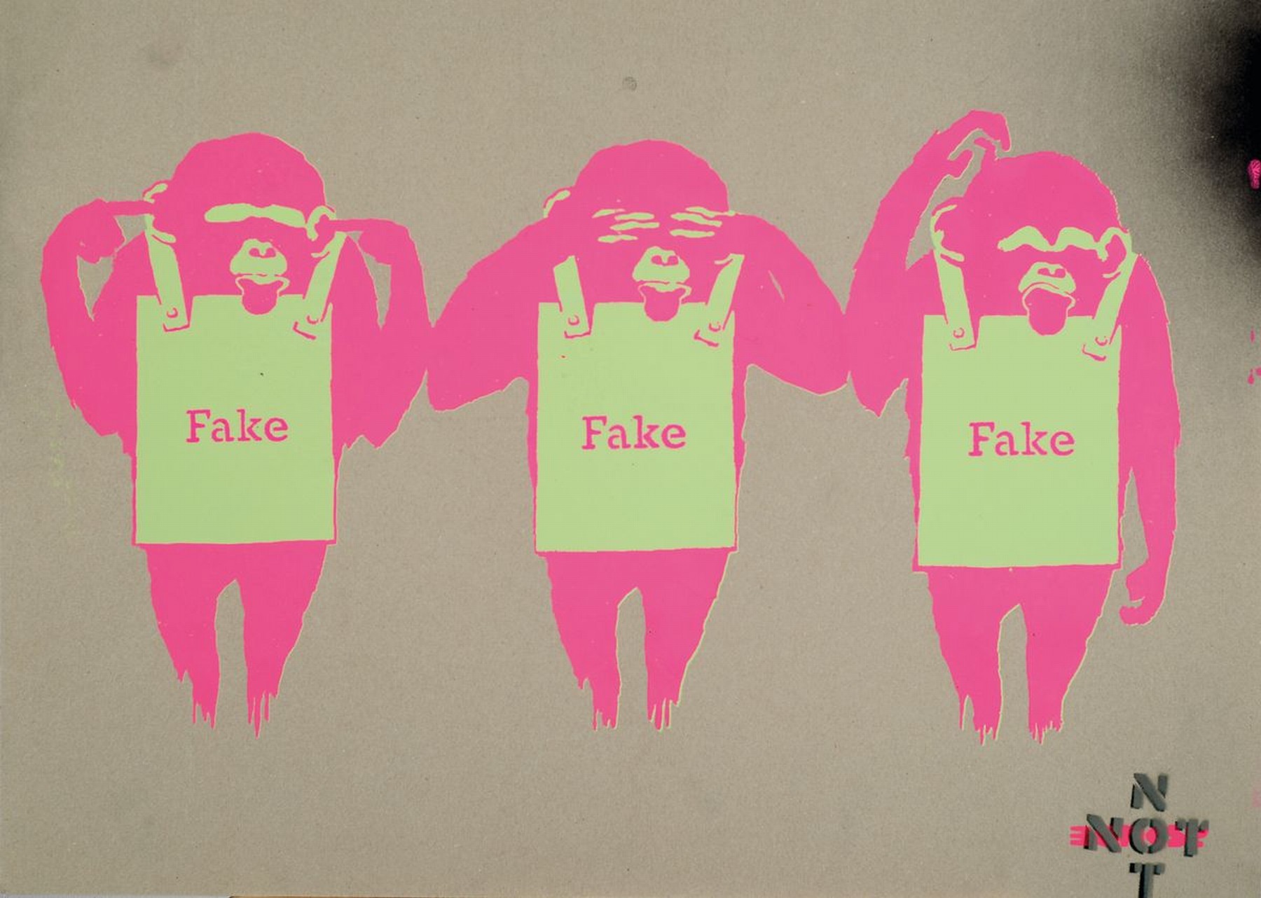 NOT BY BANKSY BY NOT NOT BANKSY, (Stot21STCplanB), "hear not, see not, think not," Siebdruck, verso sign., num. A.p. leichte knicke, ca. ...