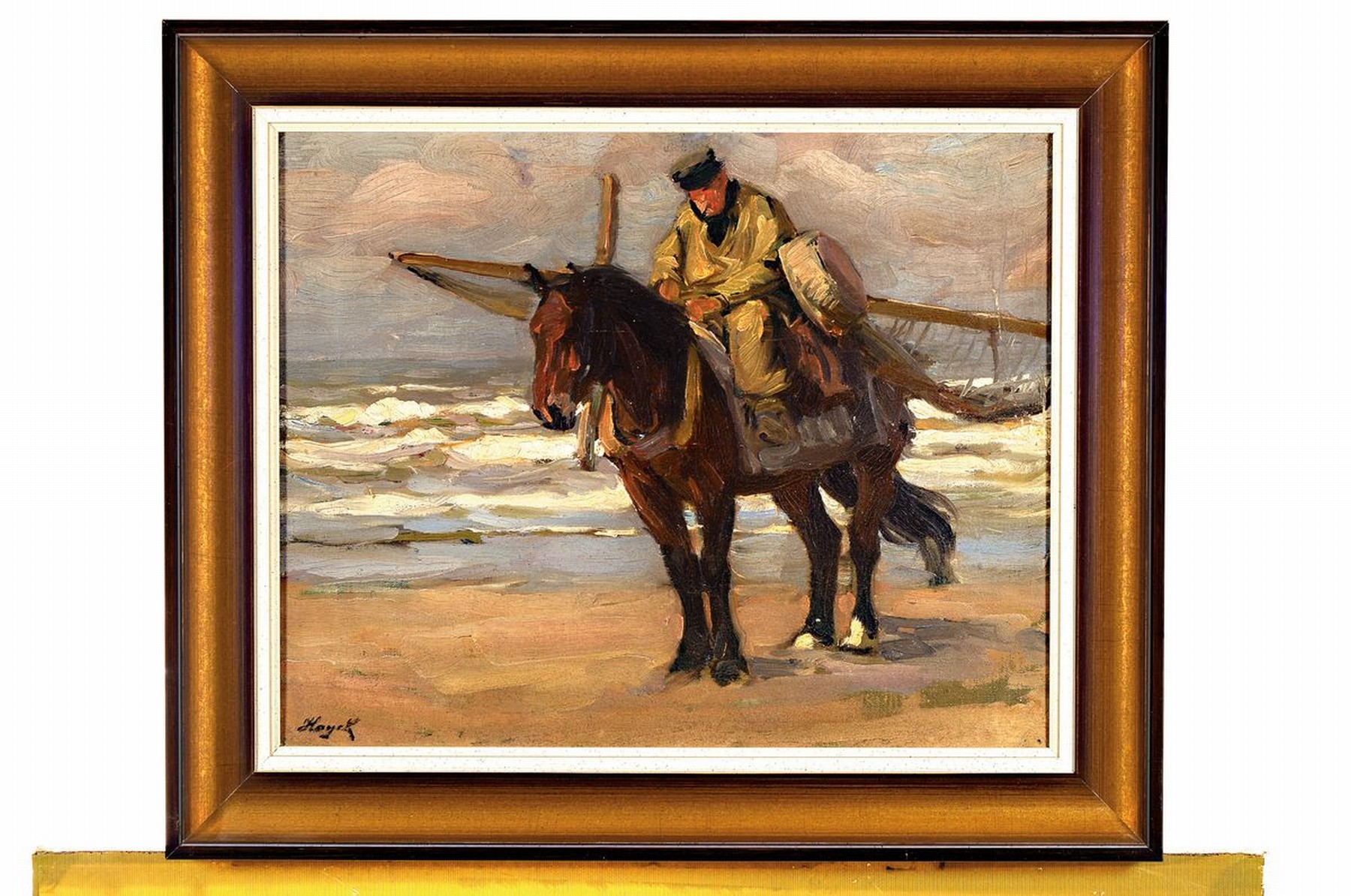 Detail k: Hans von Hajek, 1869 Graz - 1940 München, Krevettenfischer zu Pferd, Öl/Lwd, li. u. signiert, ca. 40 x 50 cm, Rahmen ca. 52 x 62 cm, Münchener ...