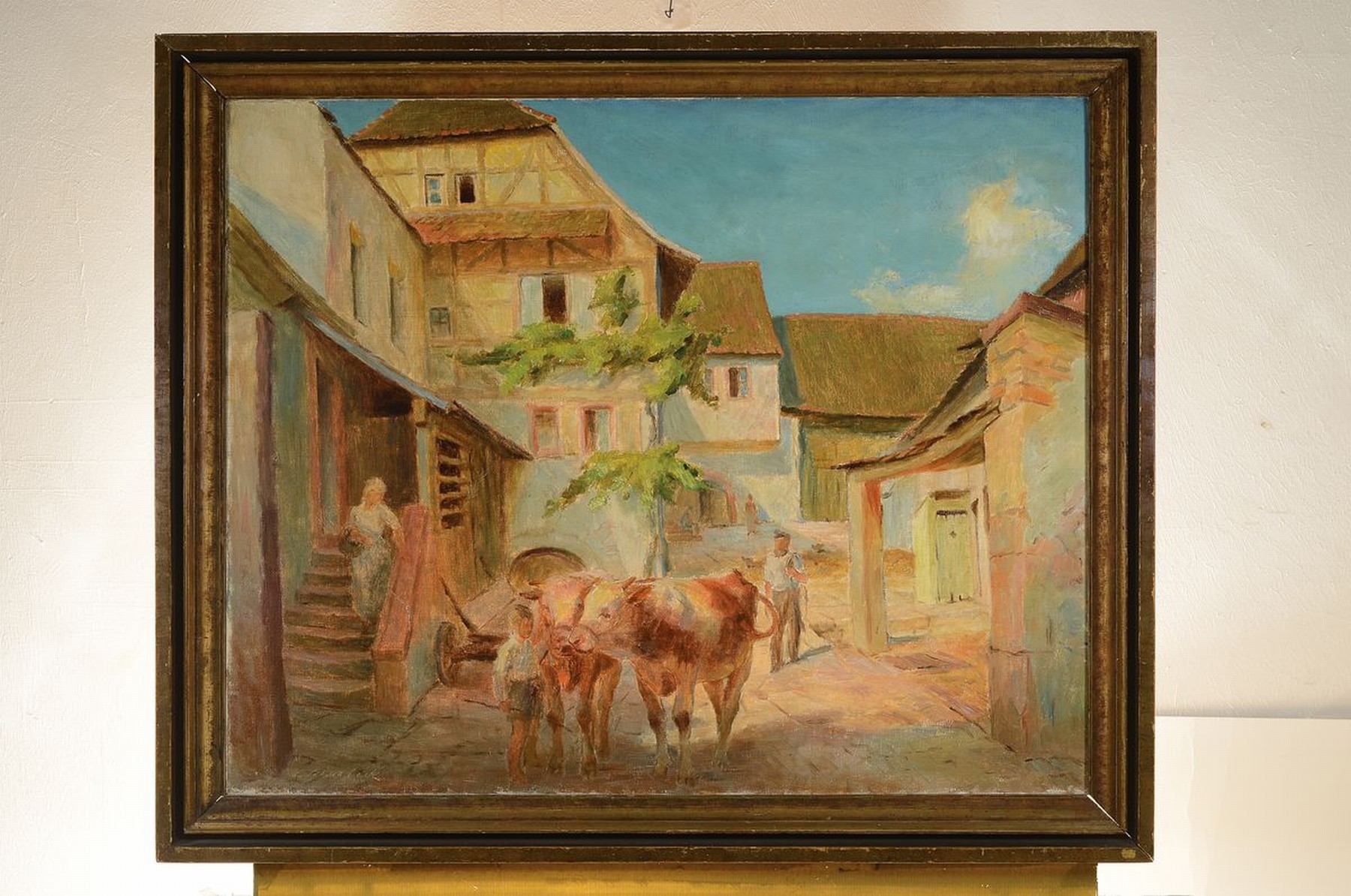 Detail k: Ludwig Schreieck, 1911 St.Martin-1944 München, Studium an der Akademie München, hier: Hof in Weyher, Öl/Lwd, links unten signiert, ca. 65x80cm, R. ...