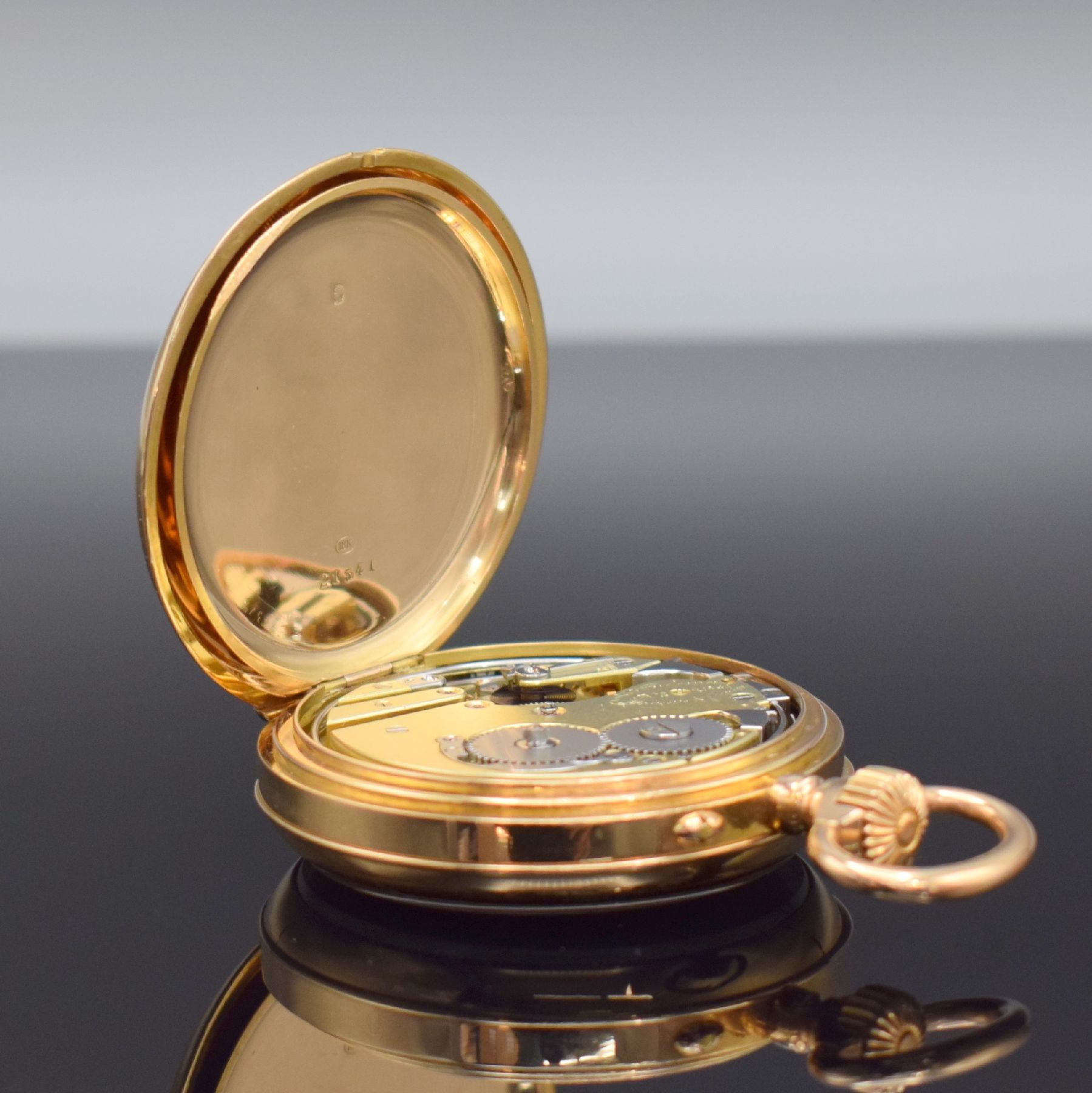 Detail e: L. AUDEMARS Brassus & Geneve feine Taschenuhr mit Minutenrepetition in RoseG 750/000, Schweiz um 1900, 2-Deckel Goldgeh., Rückseite guill., ...