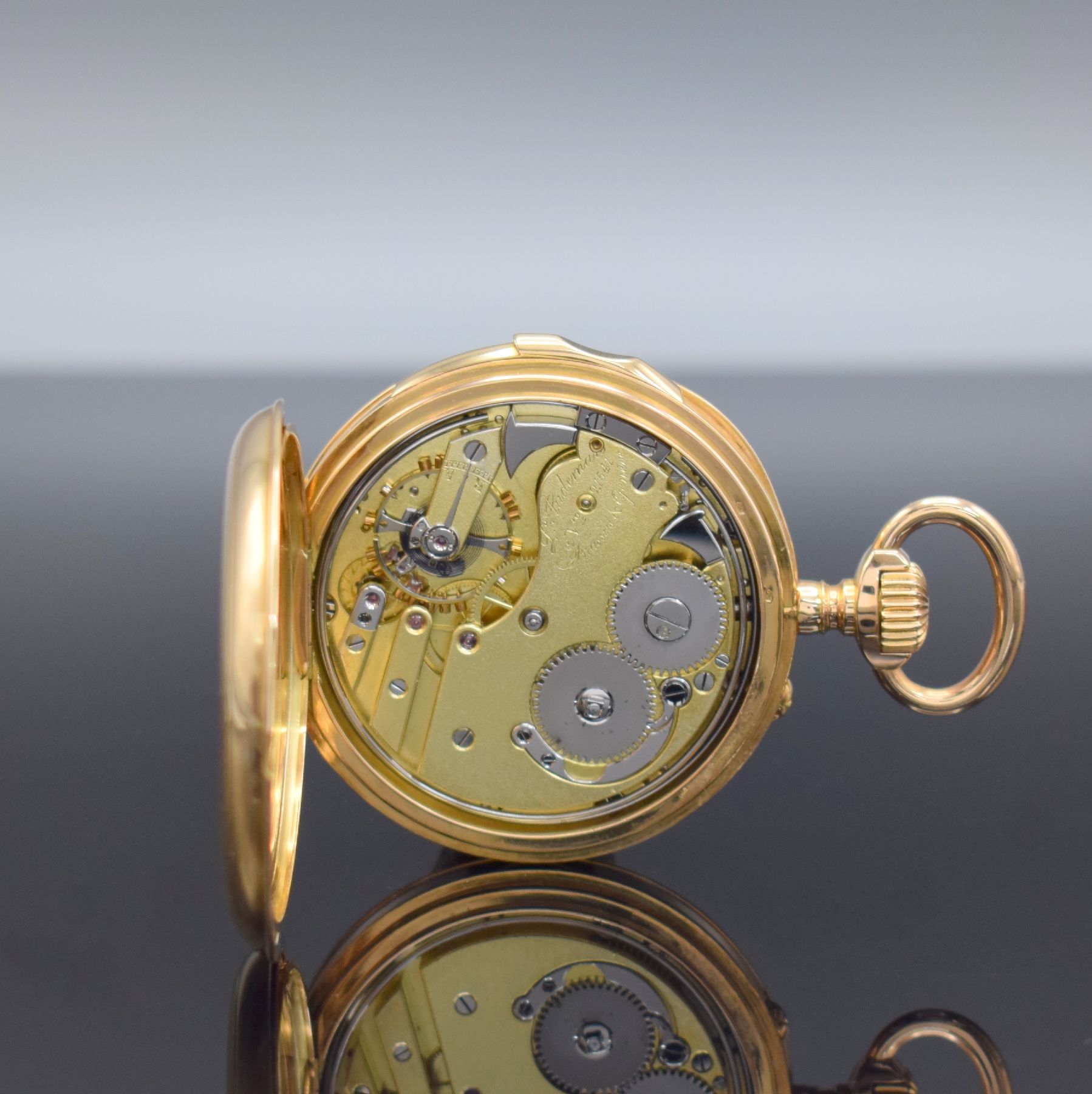 Detail f: L. AUDEMARS Brassus & Geneve feine Taschenuhr mit Minutenrepetition in RoseG 750/000, Schweiz um 1900, 2-Deckel Goldgeh., Rückseite guill., ...