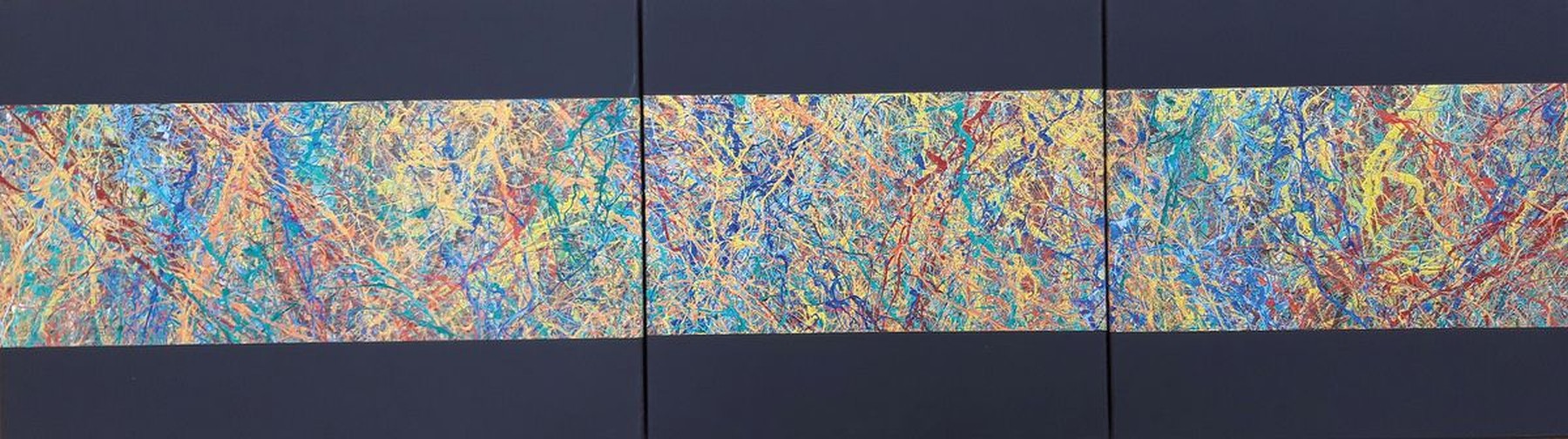 Tehos, geb. 1966, zeitgenössischer Künstler mit zahlreichen internationalen Ausstellungen, hier: Abstrakte Komposition, Triptychon, Acryl auf Lwd, ...