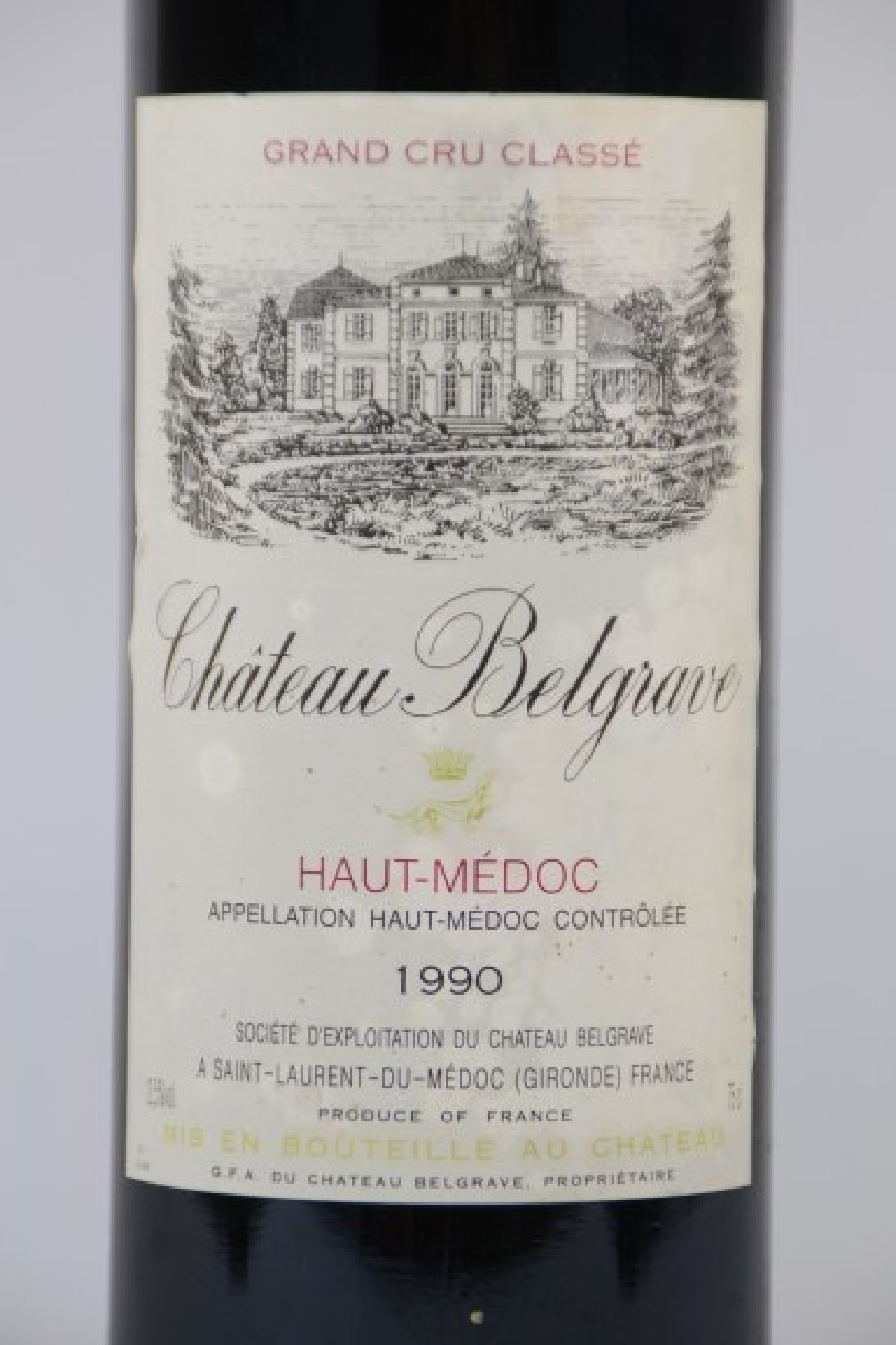 Detail a: 1 Flasche Chateau Belgrave, 1990, Haut-Medoc, Grand Cru Classé, 0.75 l, original verkorkt und unverkostet