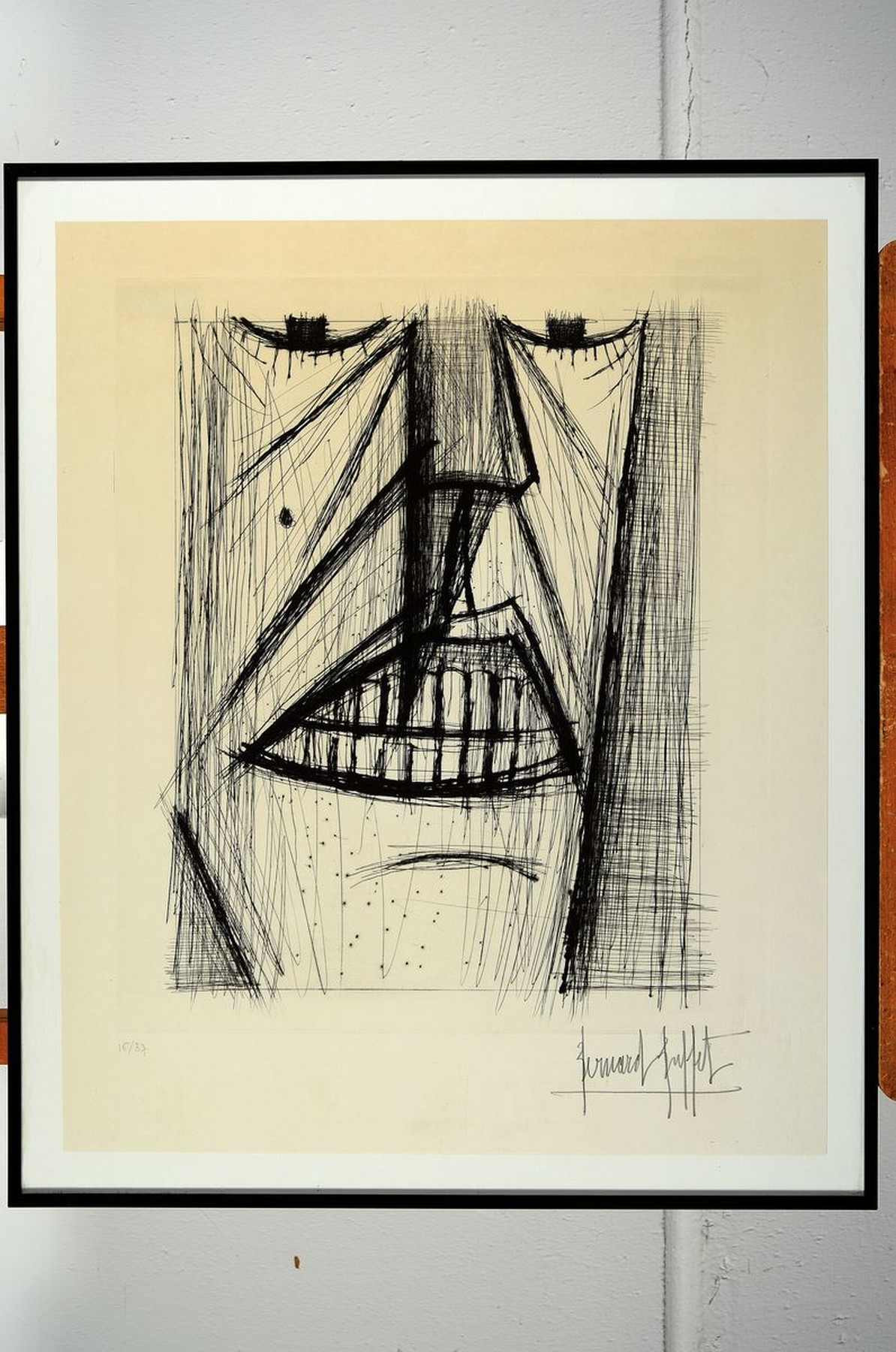 Detail k: Bernard Buffet, 1928-1999, Radierung, handsigniert und num. 16/37, ca. 37x43cm, u.Gl., R. ca. 60x50cm