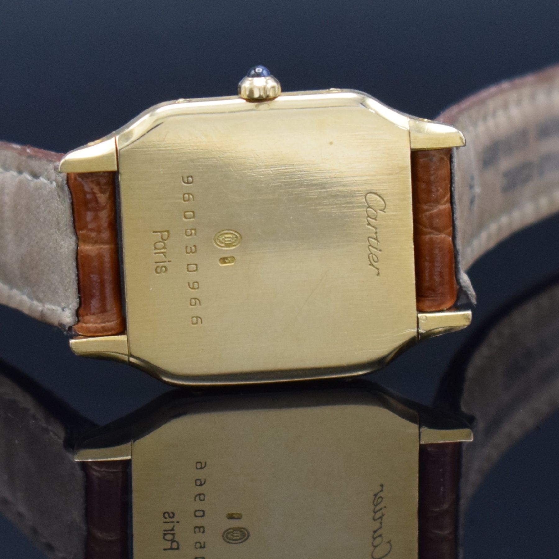 Detail f: CARTIER Paris Damenarmbanduhr aus Modellserie Panthere in GG 750/000, Frankreich/Schweiz um 1980, Handaufzug, seitlich verschr. Gehäuse, weißes ...