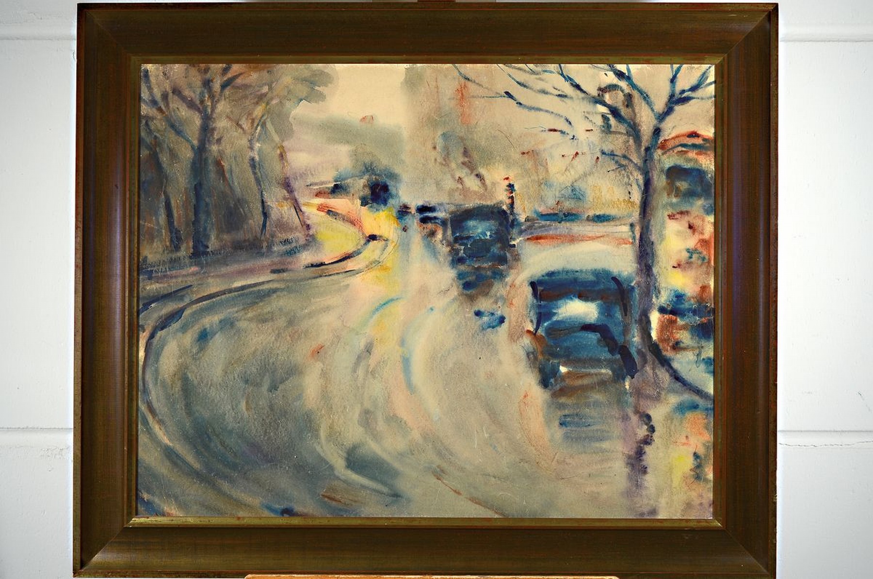 Detail k: Willibald Kramm, 1891 Frankfurt/Oder - 1969, Straßenansicht mit Autos, "Stadtläufer" bezeichnete sich der Künstler selbst, Aquarell auf ...
