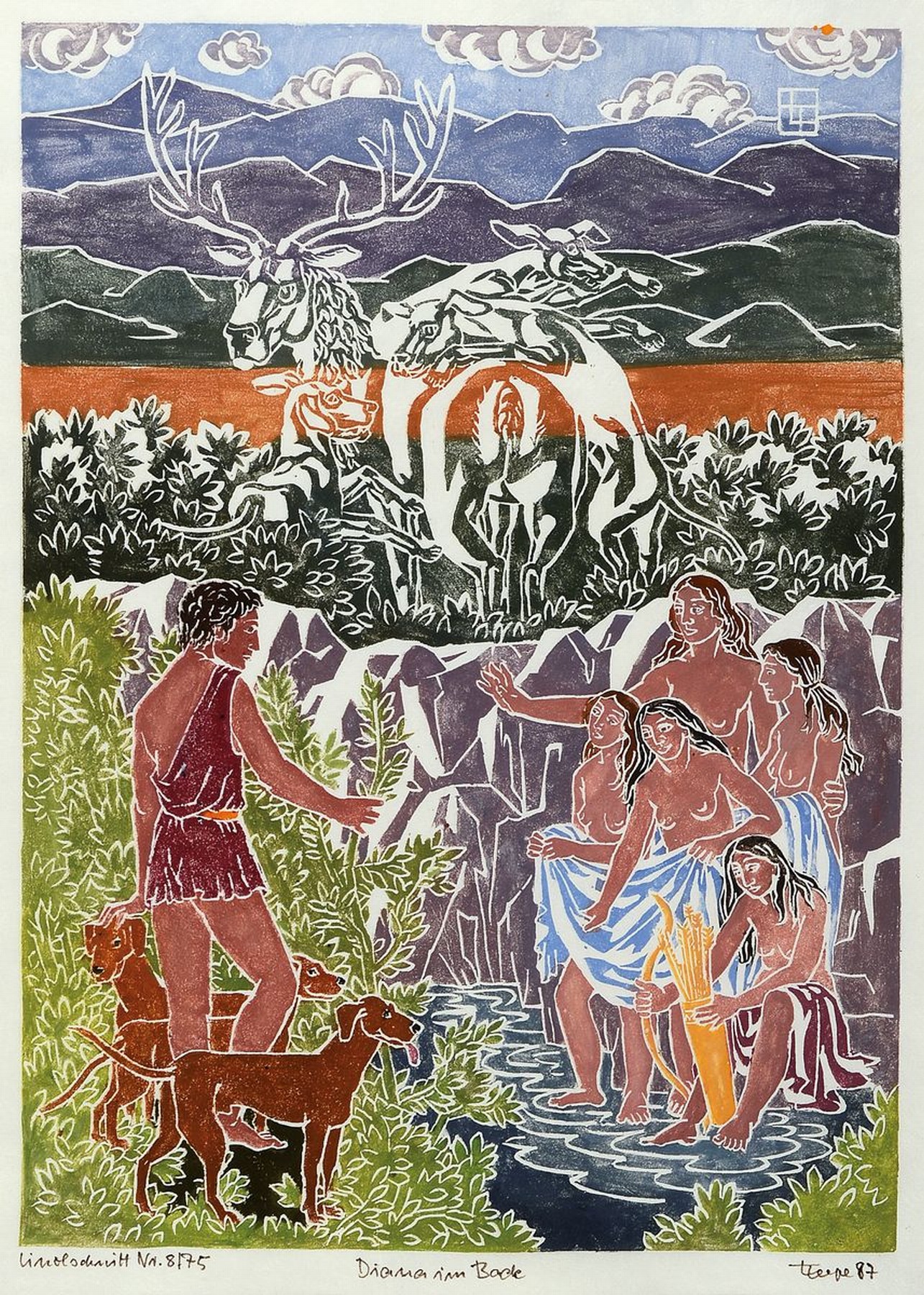 Friedrich Teepe, Osnabrücker Künstler 1929 - 2012, drei Linolschnitte: "Syrinx", " Diana im Bade" und "Daphne", alle ...